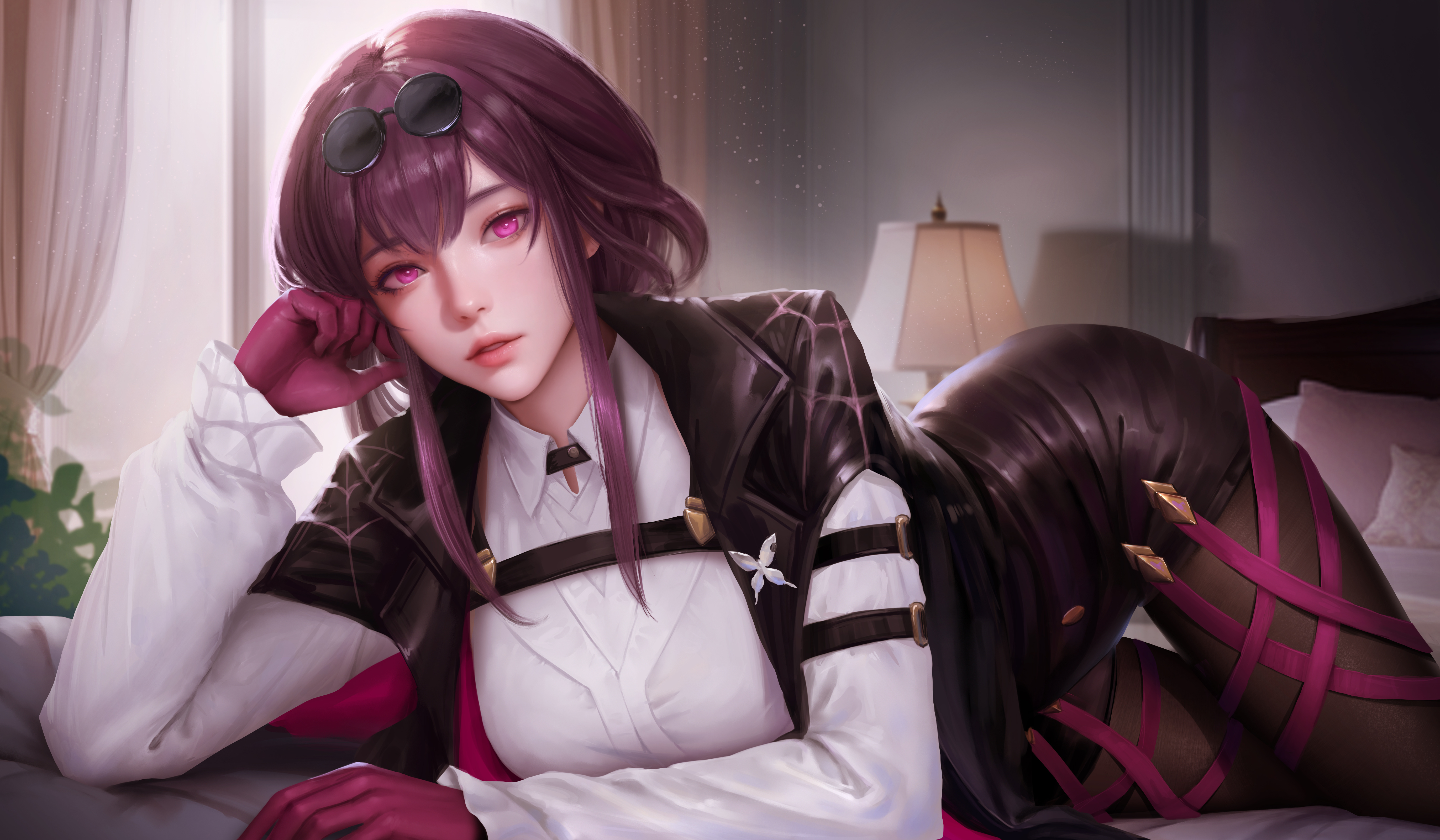 Free download Electronic Games Girls Anime Artwork Painting Sunglasses Gloves Uniform 4K Wallpaper, Wallpaper(s) website provided.