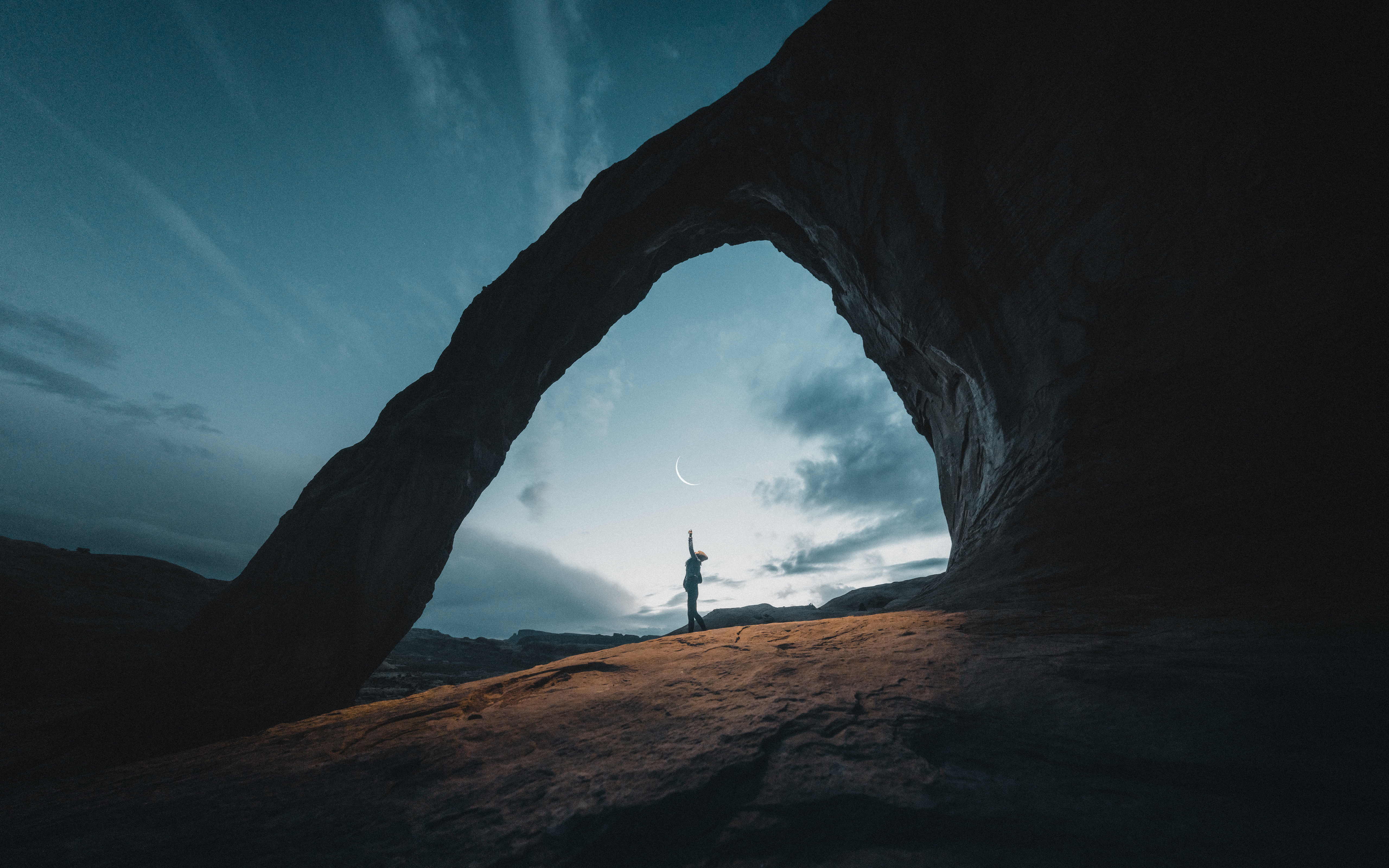 Free download Female Landscape Photography Cloud Moon Rock Formation Nature 4K Wallpaper, Wallpaper(s) website provided.