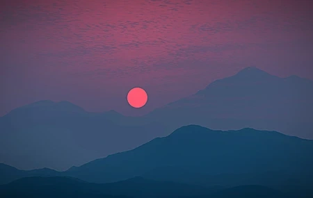 Free download Sunset Mountains Sun Silhouette Sky Clouds Red Sun Nature Minimalism 4K Wallpaper, Wallpaper(s)