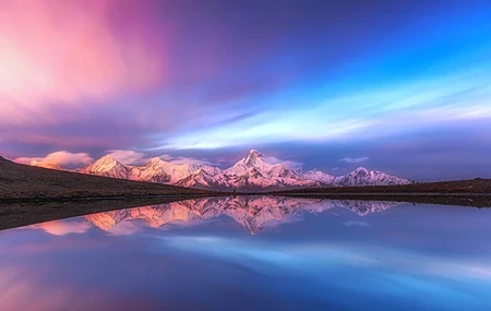 Free download Nature Landscape Mountains Water Reflection Snow Clouds Sky Grass 4K Wallpaper, Wallpaper(s)