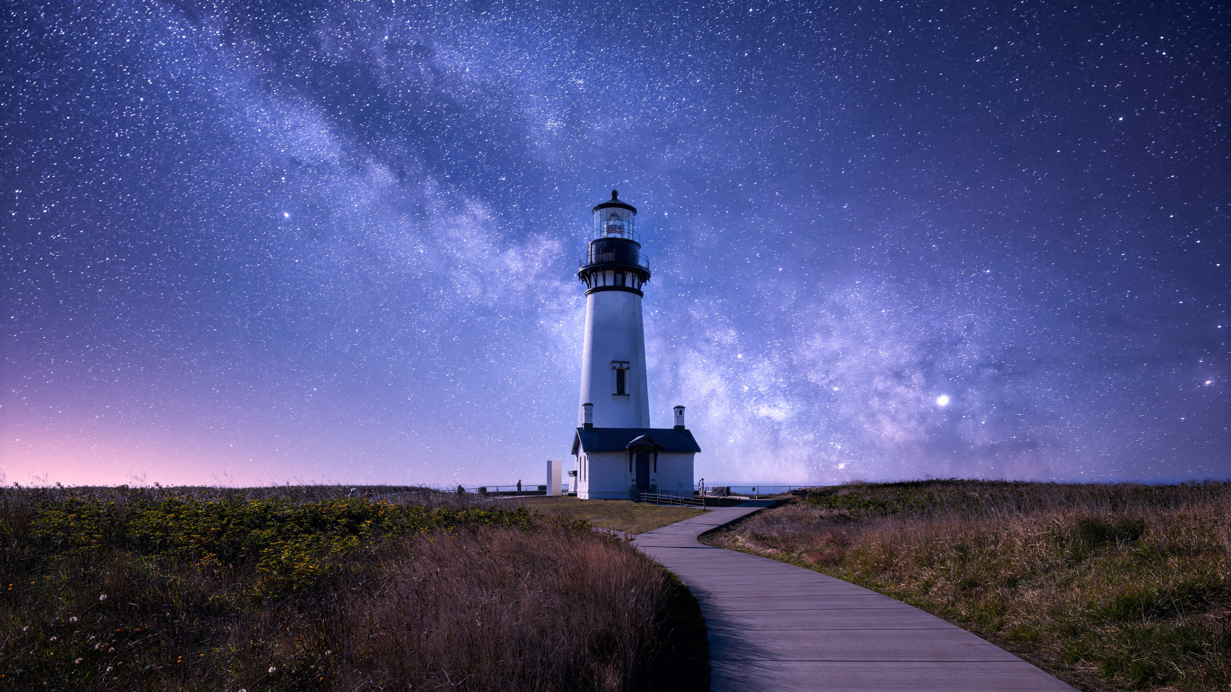 Free download People Scenery Grass Plant Lighthouse Night Star Carnival Purple Sky Sidewalk Hut 4K Wallpaper, Wallpaper(s)
