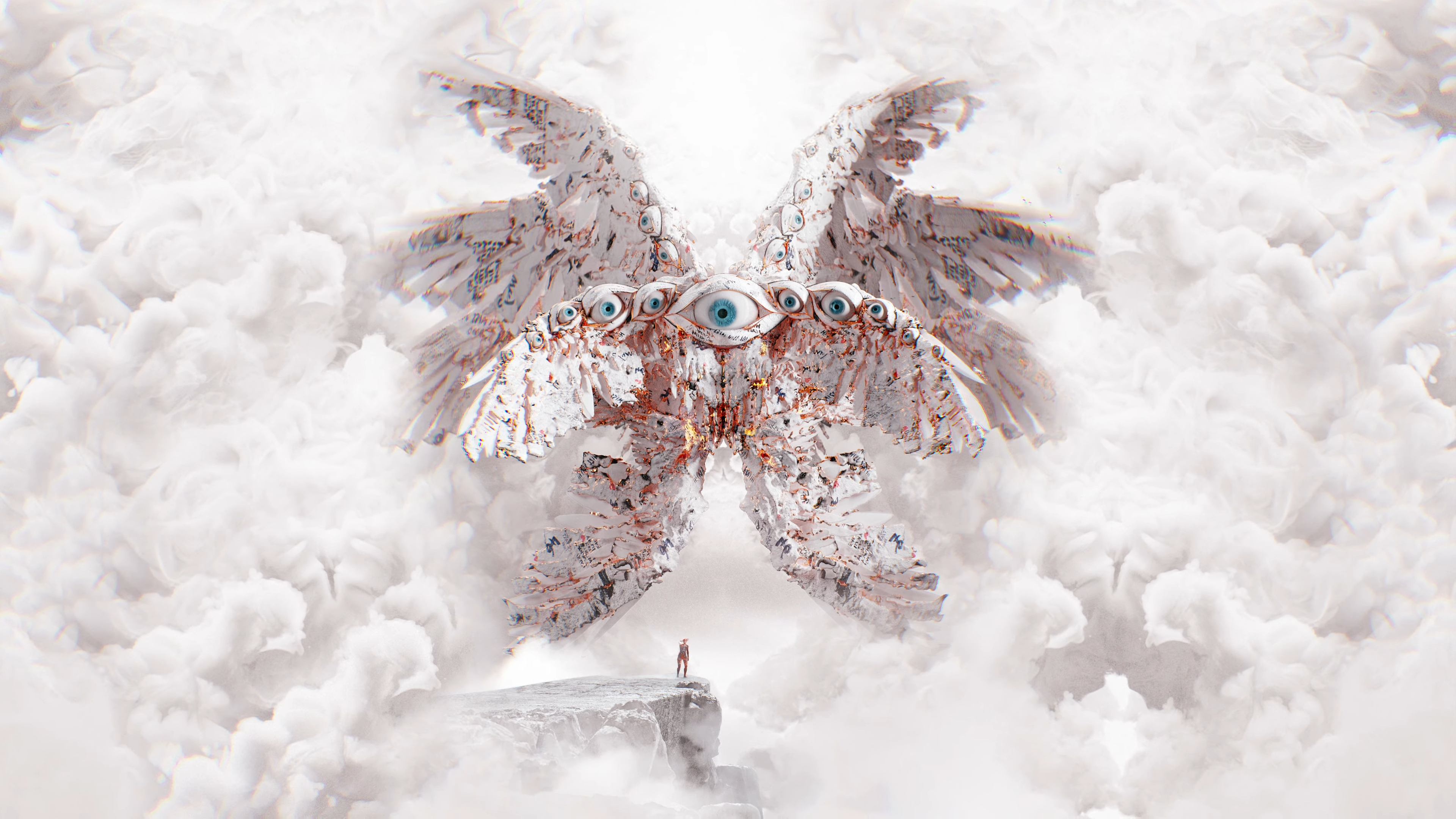 Free download Eyes White Clouds Sacred Wings Angel CGI Digital Art 4K Wallpaper, Wallpaper(s)