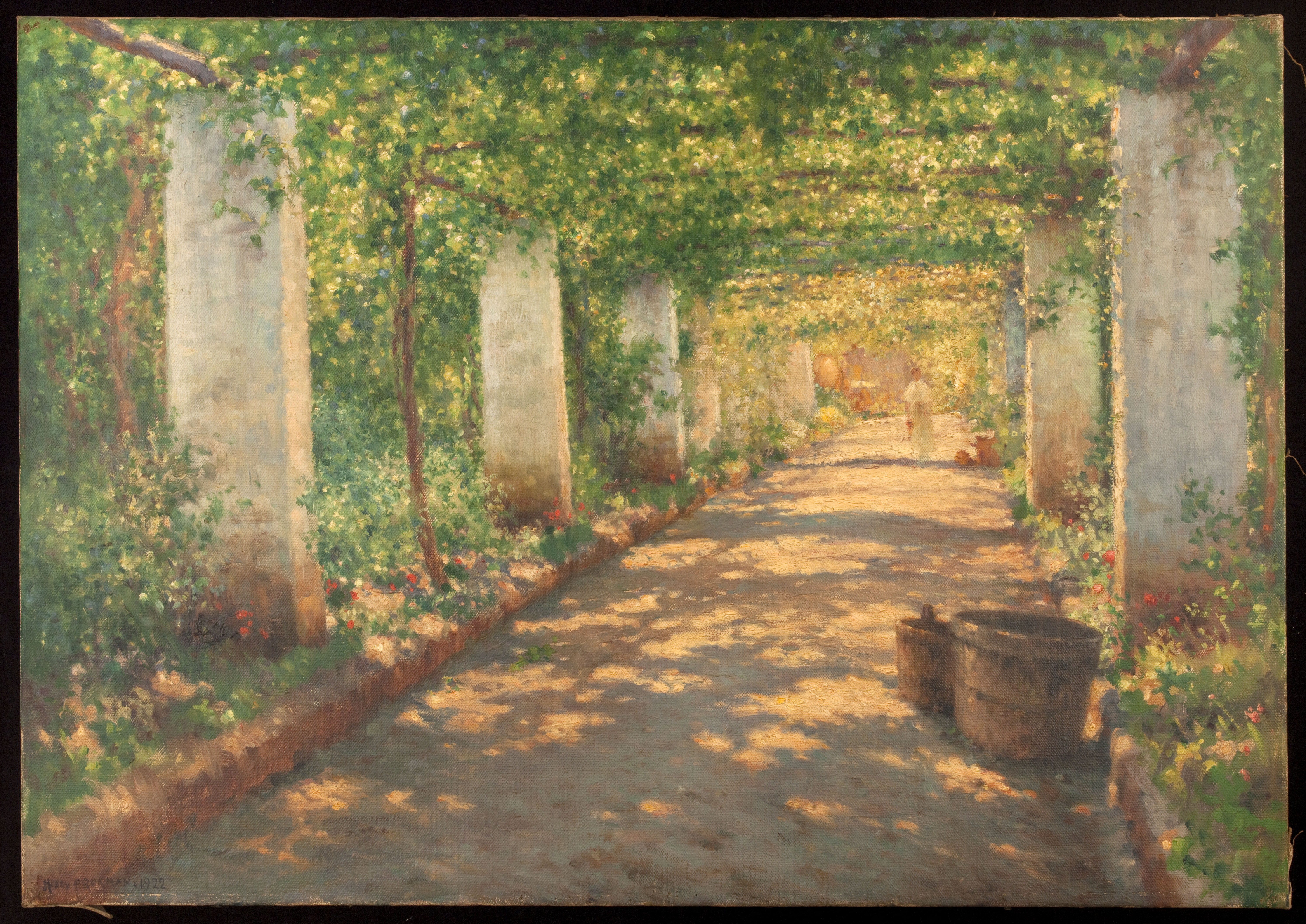 Free download women painting impressionism garden vineyard pergola nature plants architecture sunshine flowers leaves pillar road brush 4K wallpaper, Wallpaper(s)