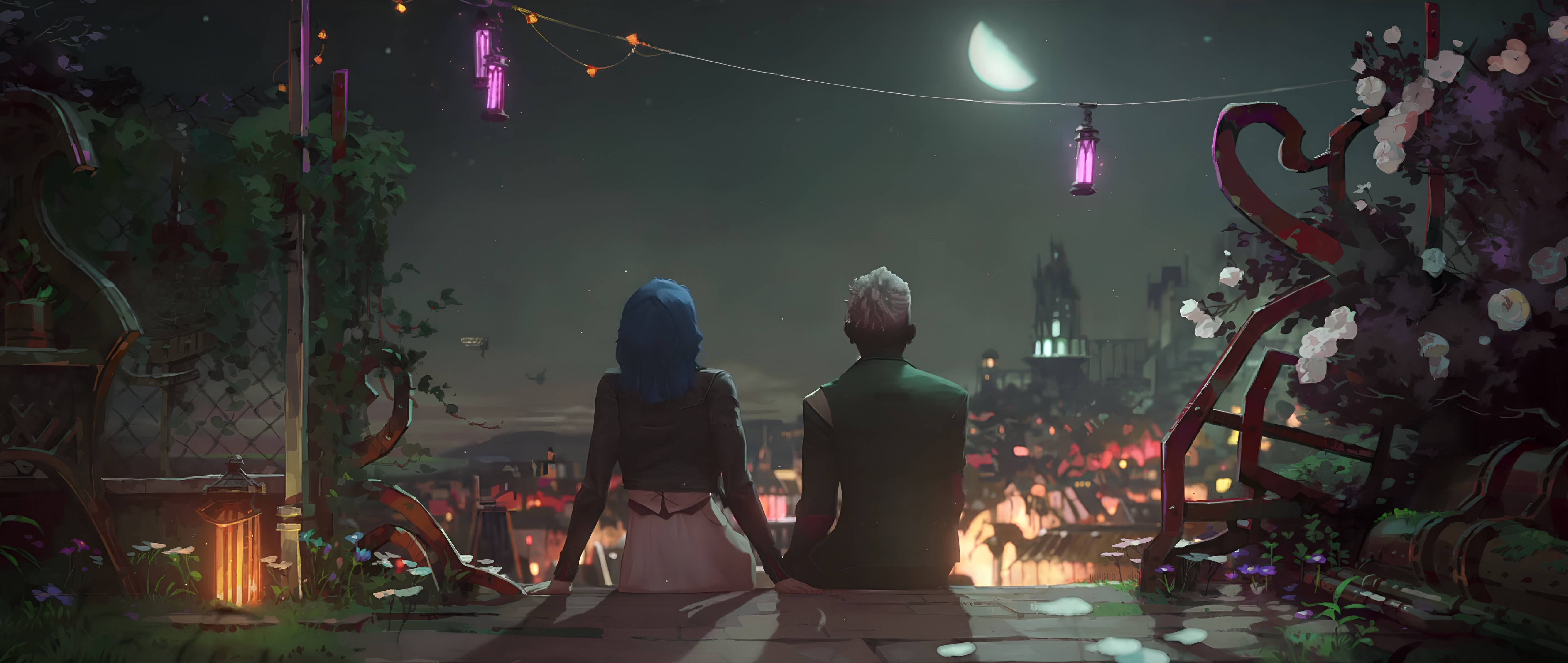 Free download League of Legends Battle of the Twin Cities TV Series Digital Art Night Couple Steps Moon Lights 4K Wallpaper, Wallpaper(s) website provided.