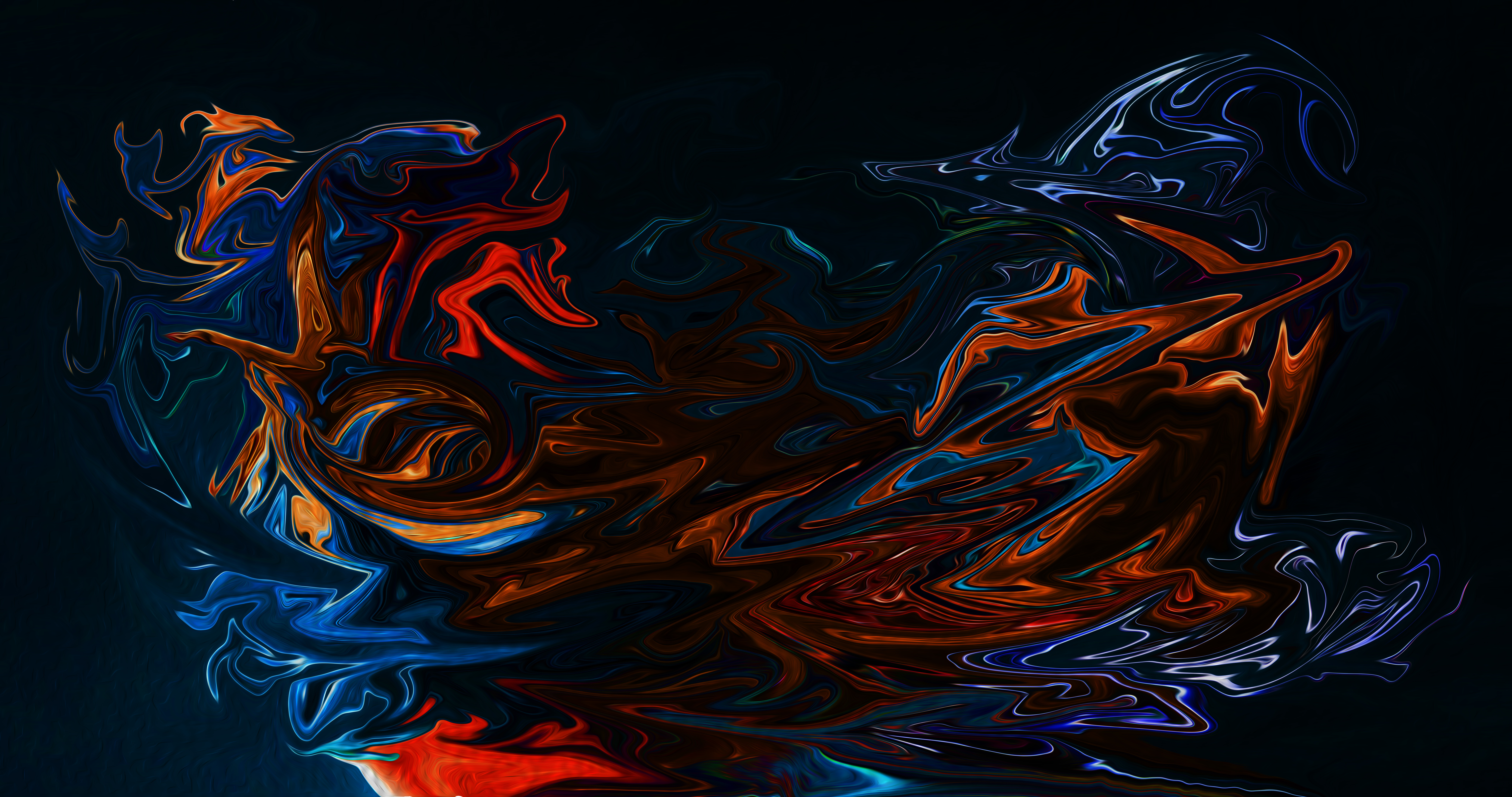 Free download Abstract Fluid Liquid Dark Black Background Color AI Art Oil Painting Splash Brush Orange Blue 8K Wallpaper, Wallpaper(s) website provided.