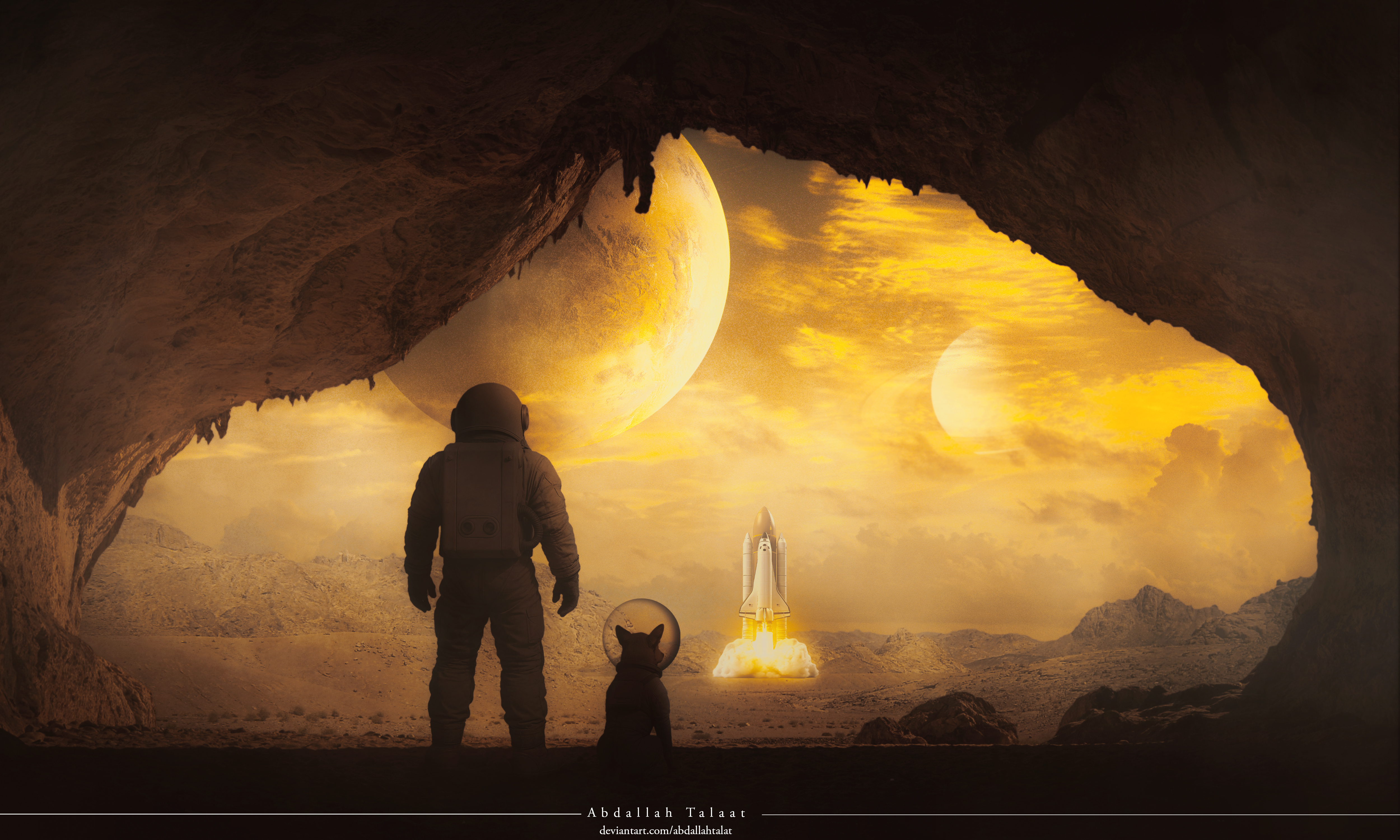 Free download Astronaut Space Rocket Launch Dog Ears Cave Alien Sunset Movies Science Fiction Novel Games Landscape Fantasy Island 4K Wallpaper, Wallpaper(s) website provided.