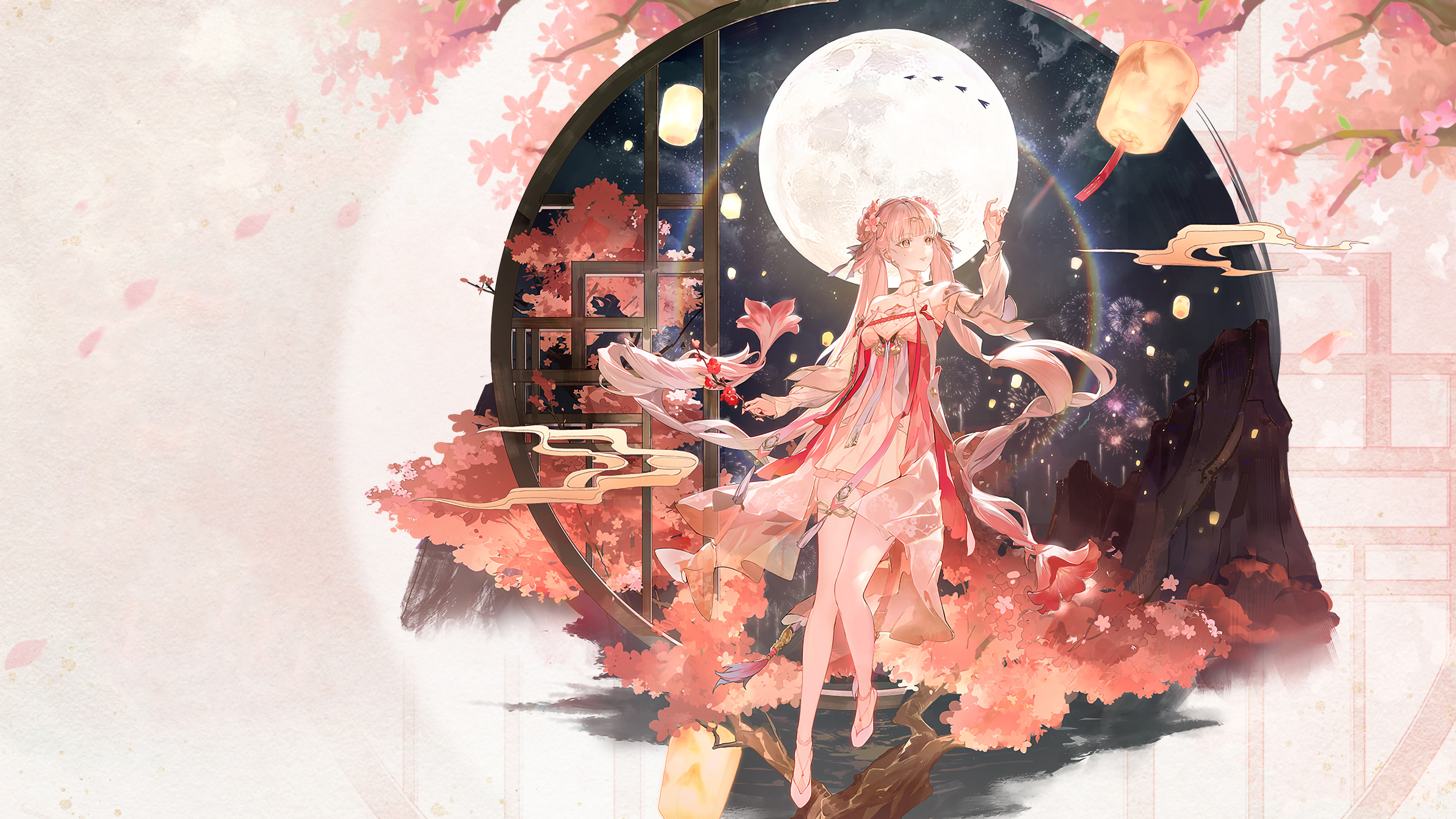 Free download Electronic Games Characters Girls Long Hair Pink Hair Wuthering Heights Jinxi Peach Blossom Dress 4K Wallpaper, Wallpaper(s) website provided.