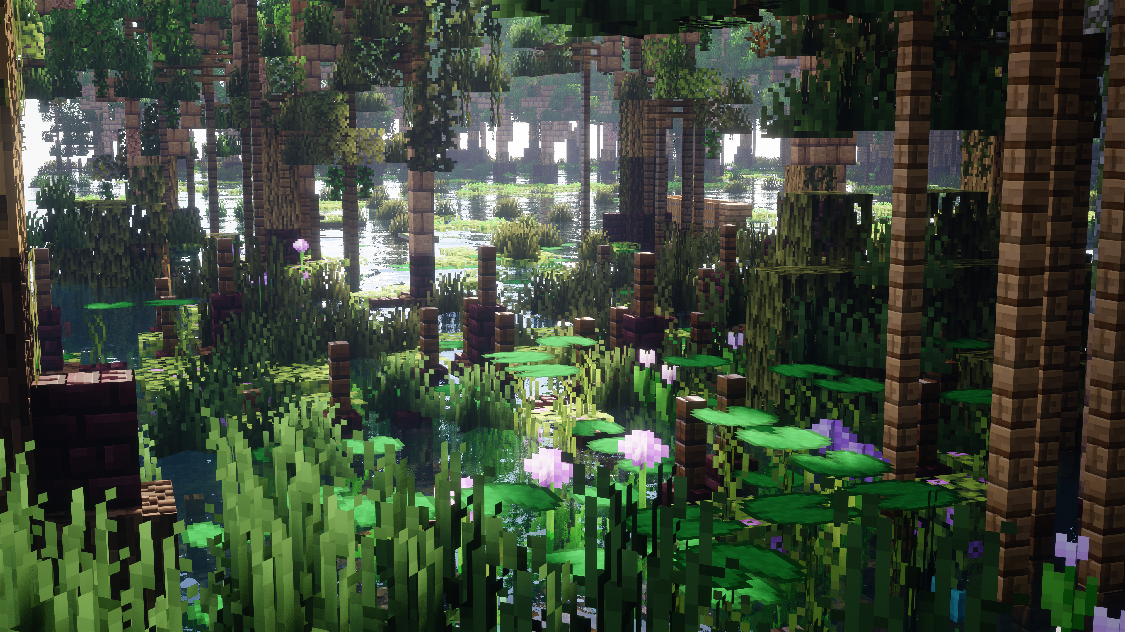 Free download Minecraft Video Games Sunshine Screenshot Water Trees Nature CGI Leaves Pixels 4K Wallpaper, Wallpaper(s) website provided.