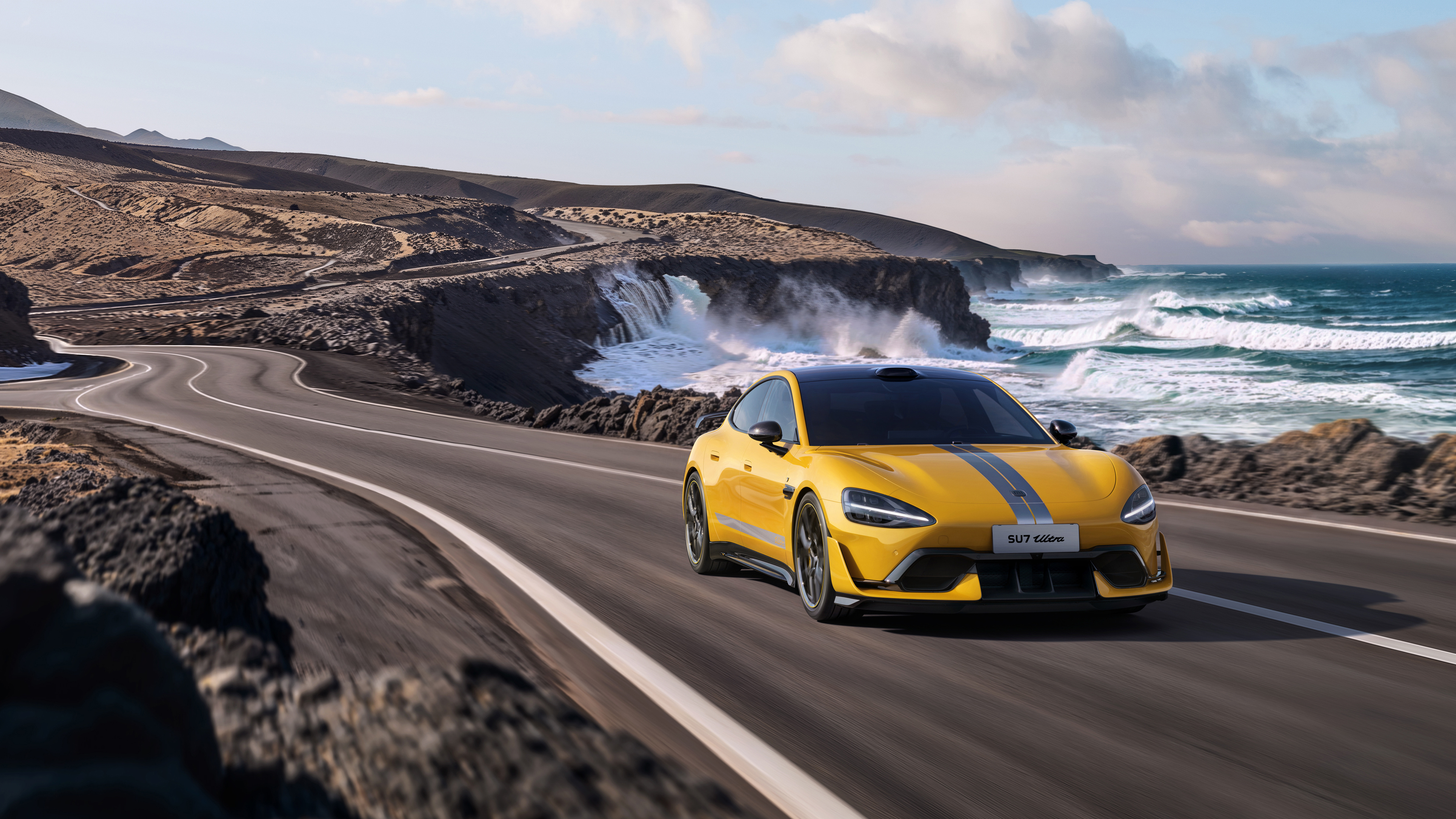 Free download Seaside Highway Xiaomi SU7 Ultra Car 4K Stickers, Wallpaper(s)