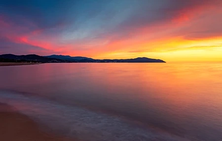 Free download Nature Landscape Sand Beach Mountains Vista Clouds Sky Water Horizon Sunset 4K Wallpaper, Wallpaper(s) website provided.