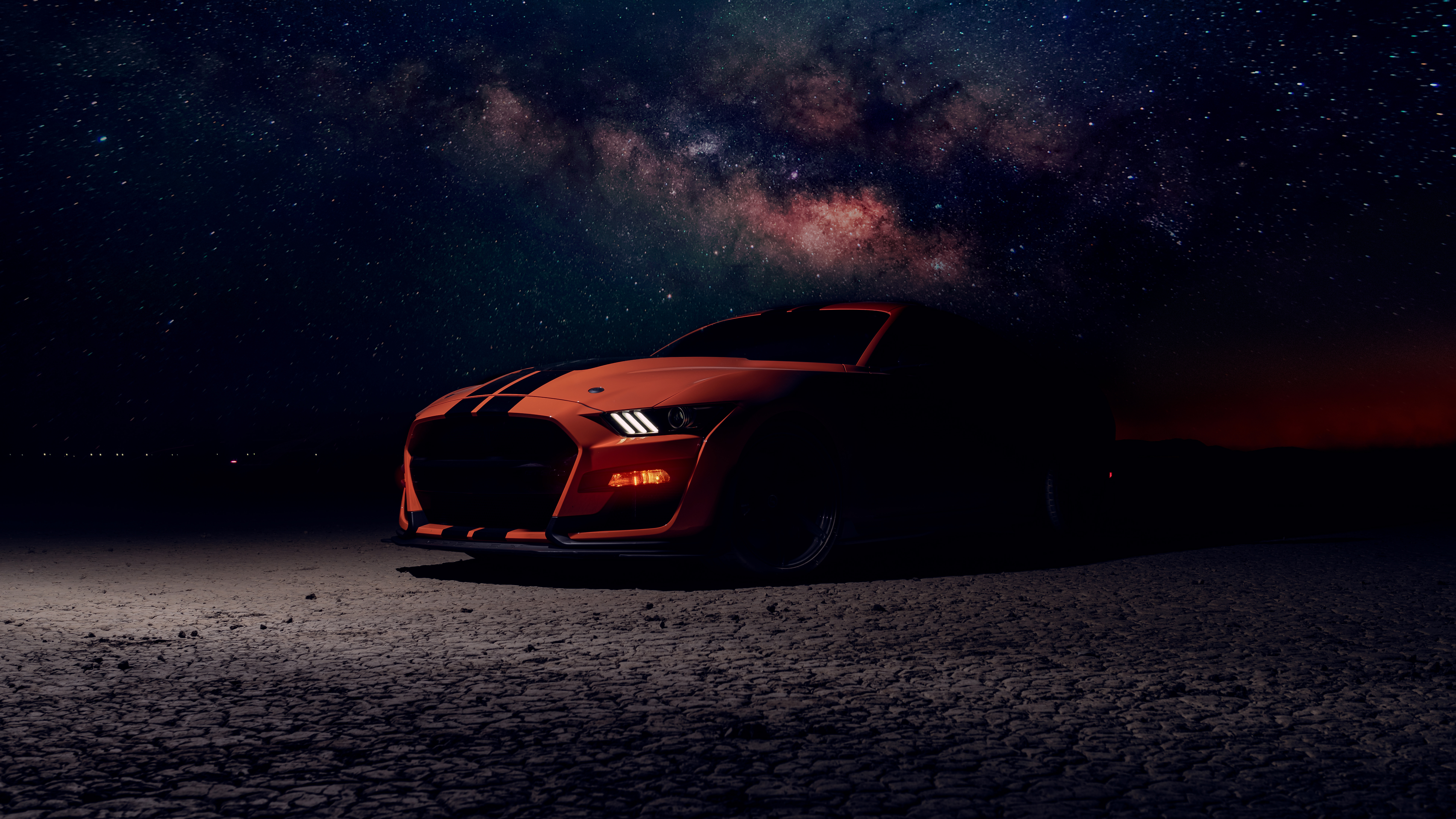 Free download Ford Mustang Car Night Sky Galaxy Starry Night Desert Spotlight Low Light Muscle Headlight Stars Sky Vehicle 8K Wallpaper, Wallpaper(s) website provided.