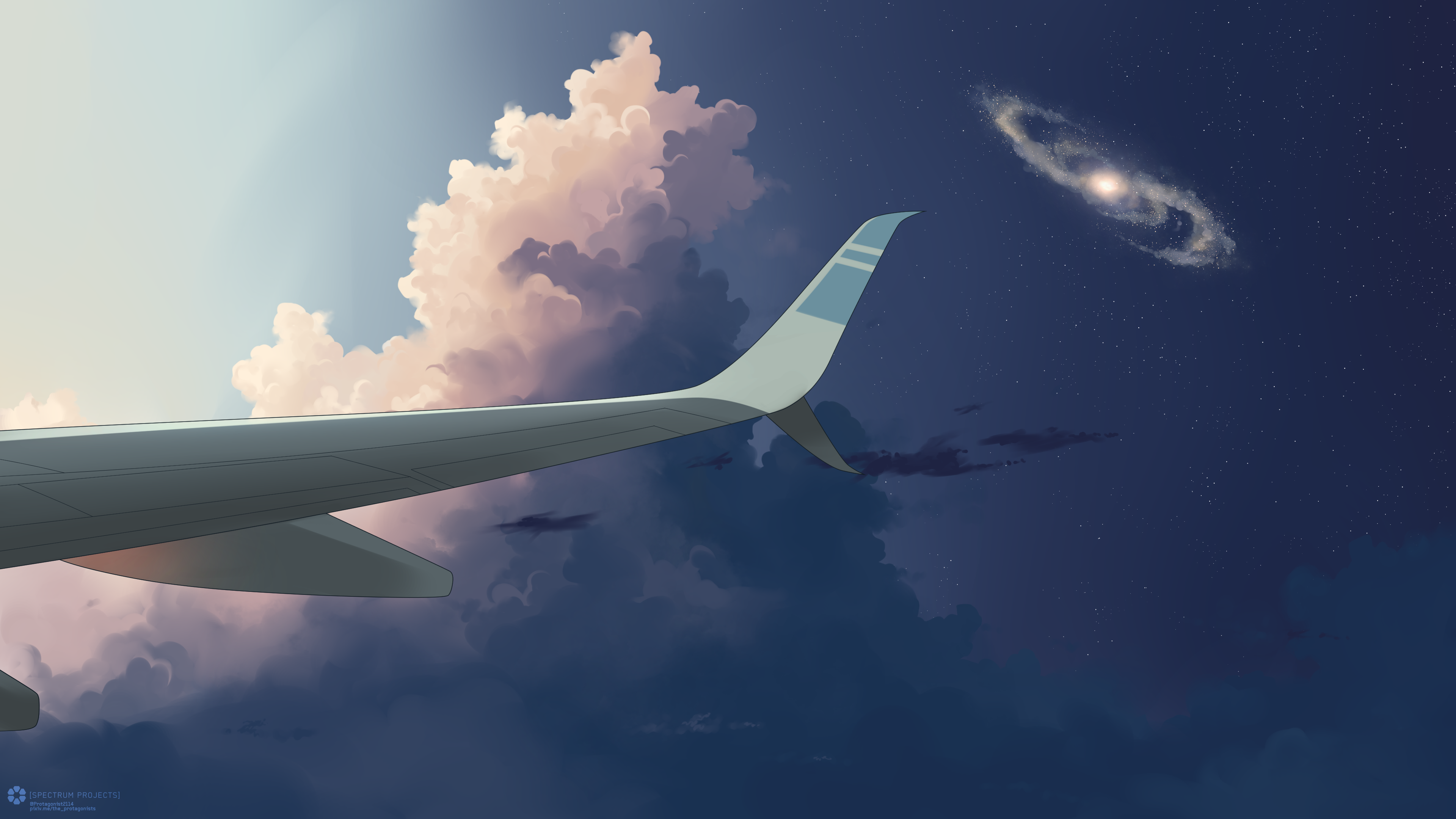 Free download Digital painting sky cloud stars plane wings flying plane 4K wallpaper, Wallpaper(s)