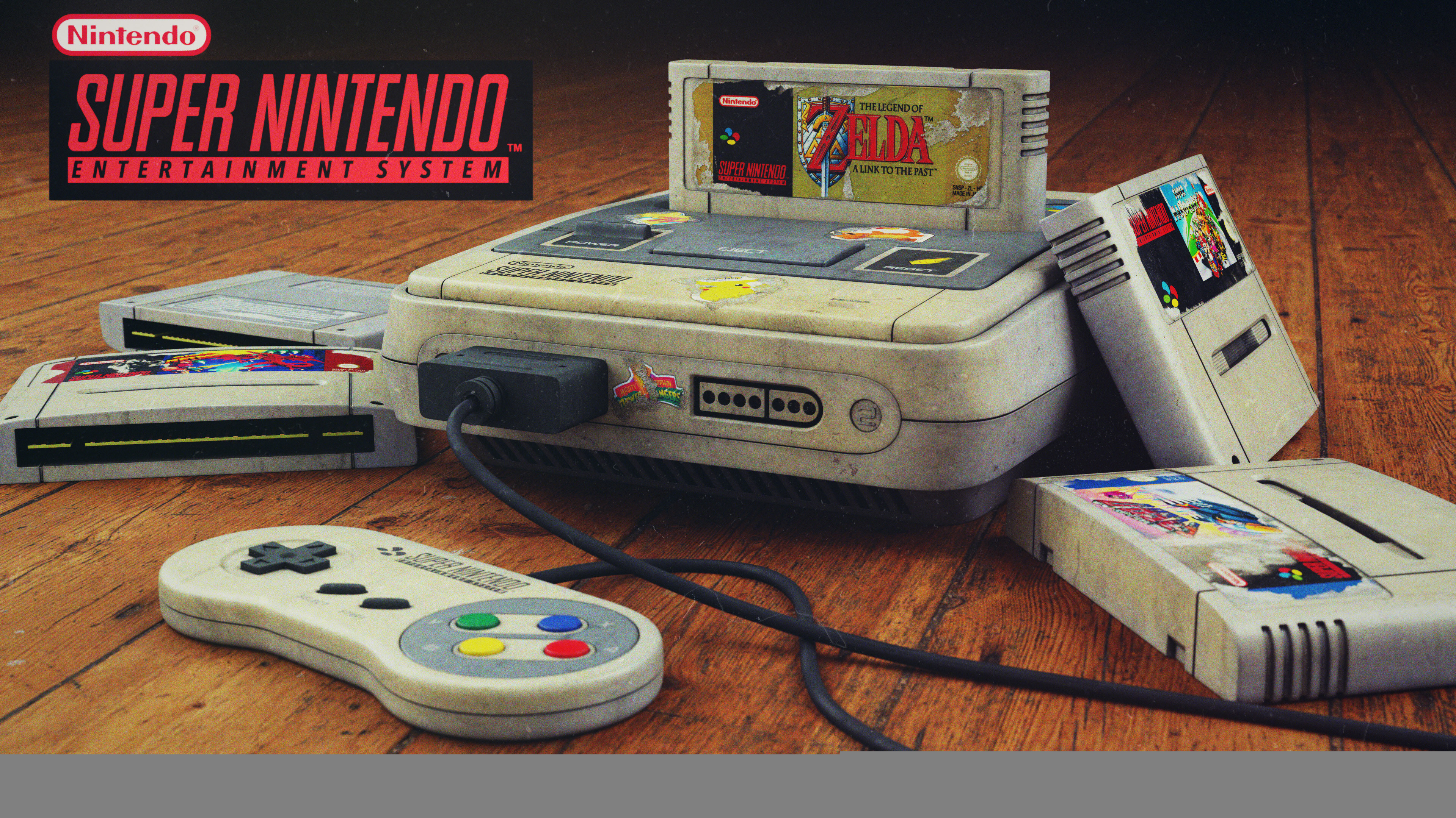 Free download Game console CGI Legend of Zelda Super Mario Racing Pikachu Cassette Console Game Retro Super Galaxy 4K Wallpaper, Wallpaper(s) website provided.