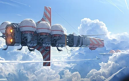 Free download Airplane Cloud Track Universe Spaceship Sunshine Sky Futuristic 4K Wallpaper, Wallpaper(s) website provided.