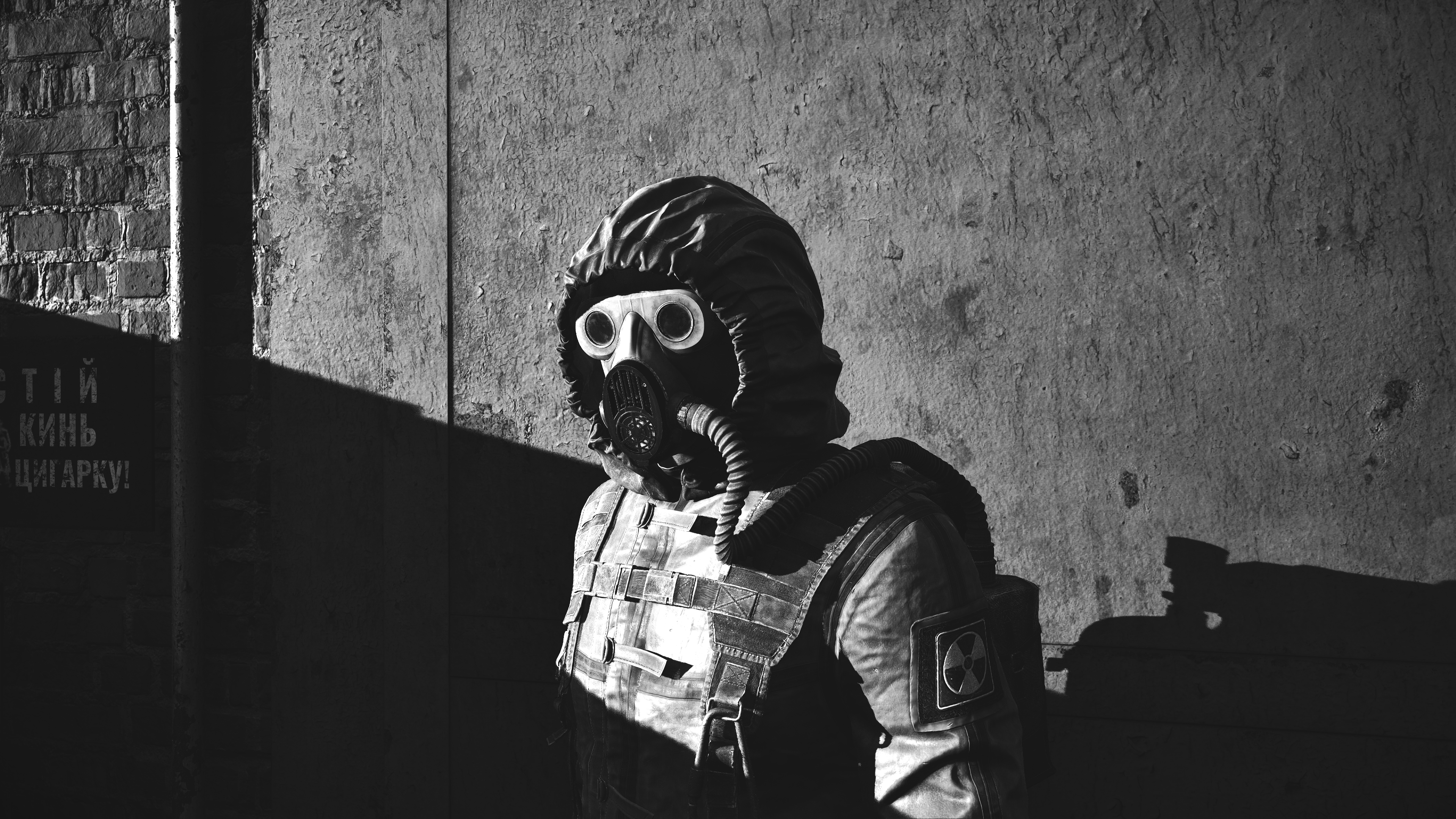 Free download Electronic Games Characters Survival Horror Screenshot Gas Mask Chernobyl Shooting Hood ASCHS Monochrome Video Brick Unreal Engine Tights CGI Wall 4K Wallpaper, Wallpaper(s) website provided.