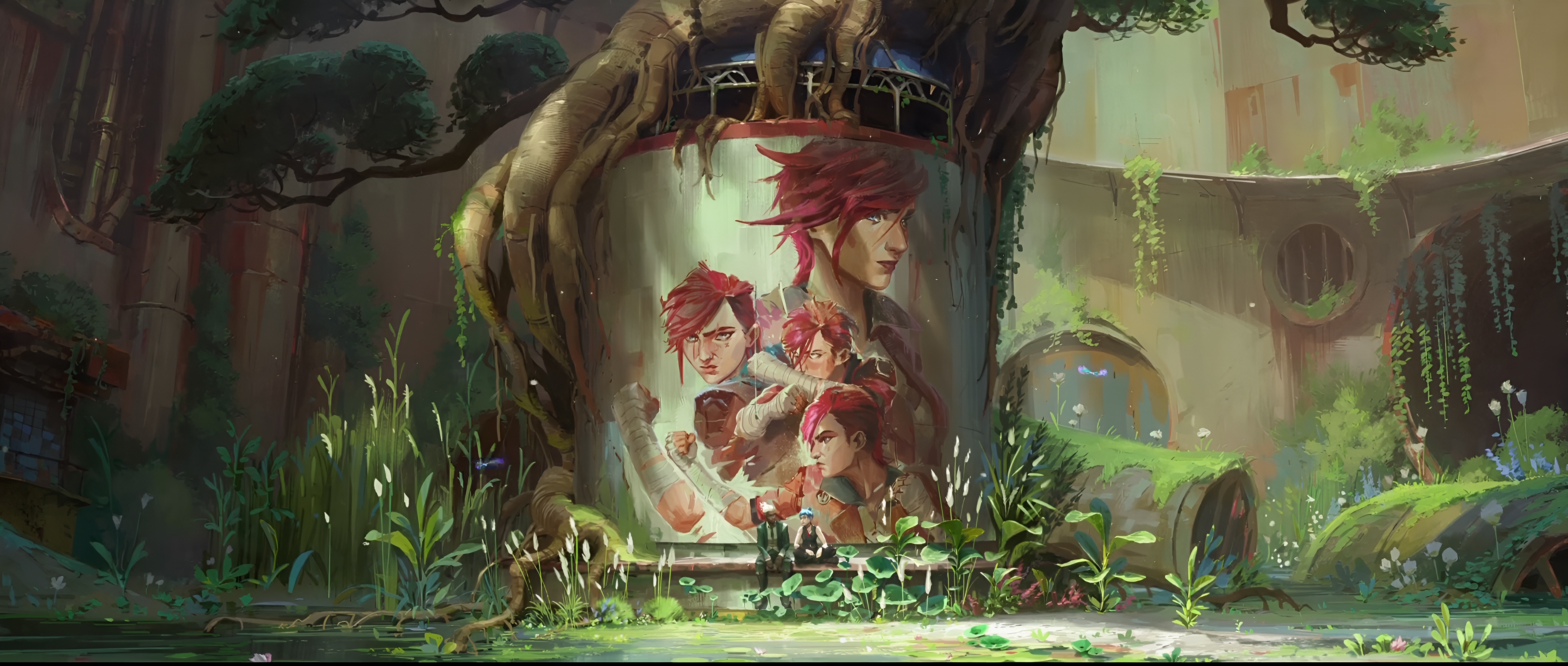 Free download League of Legends Electronic Game Girl Redhead Sitting Boy Two Cities Battle TV Series Ultra Wide Wide Screen Leaves Sunshine 4K Wallpaper, Wallpaper(s) website provided.