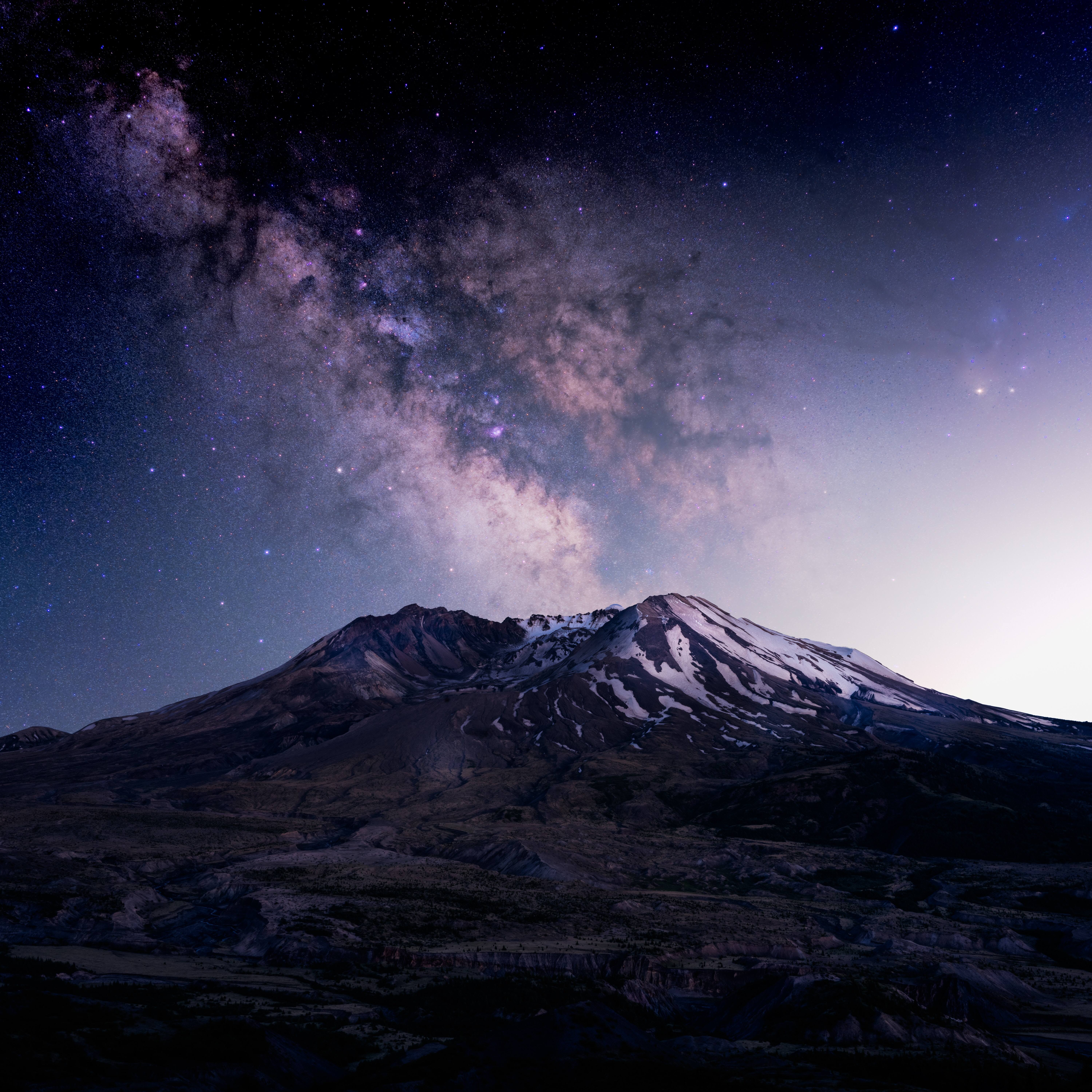 Free download Photography Nature Night Night Scenery Landscape Mountains Stars Milky Way Snow Volcano Mobile Wallpaper 4K Wallpaper, Wallpaper(s) website provided.