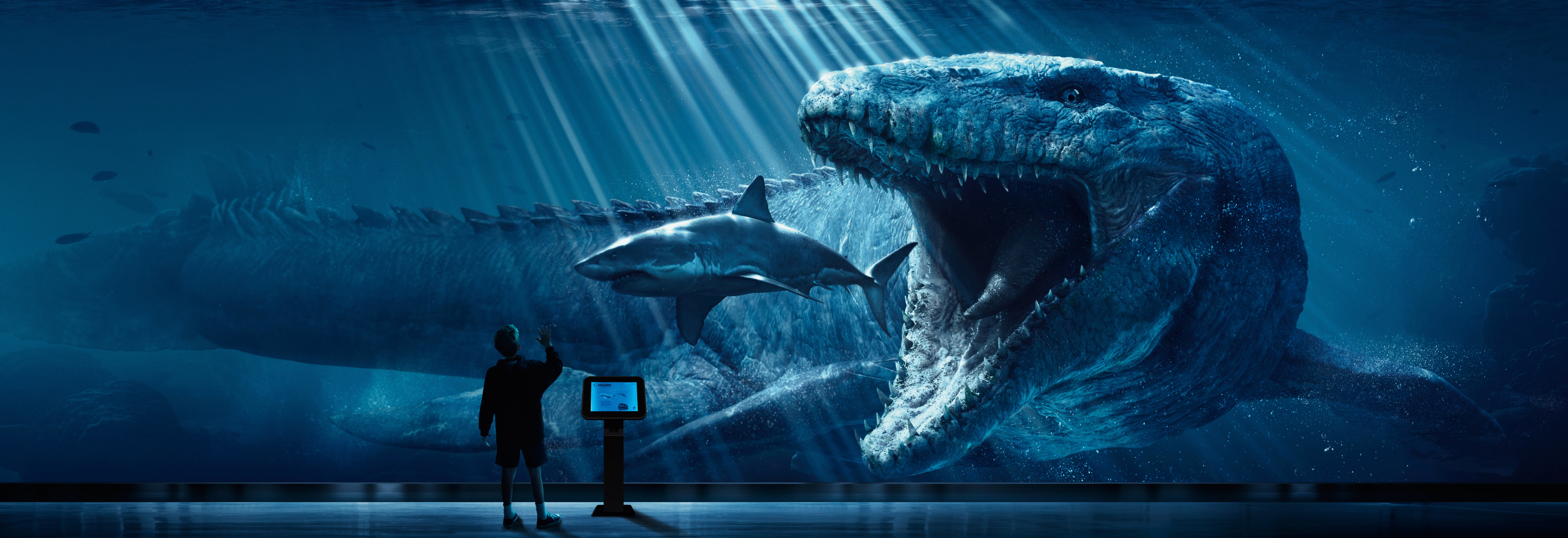 Free download Children AI Art Jurassic World Shark Dinosaur Jurassic Park Prehistoric Fish Animal Jurassic Aquarium 8K Wallpaper, Wallpaper(s) website provided.