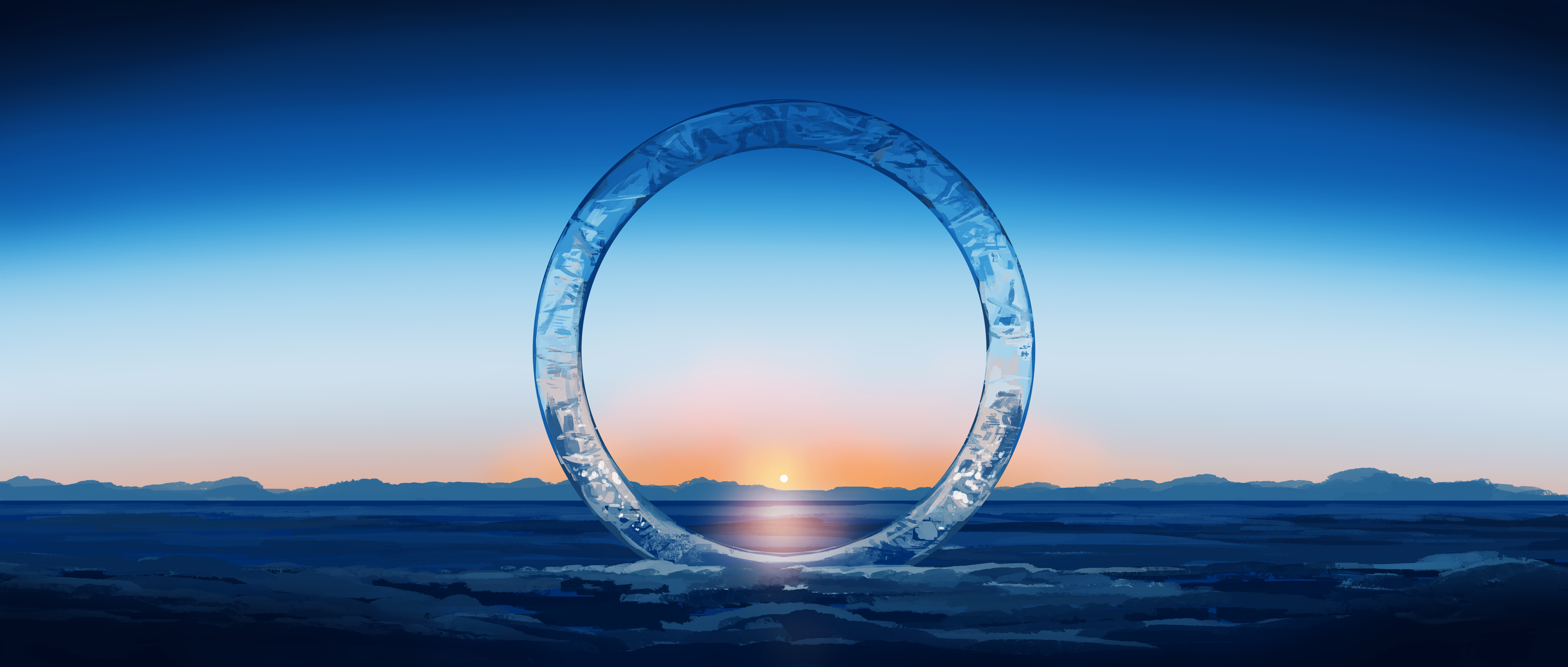 Free download Elegant Digital Painting Ultra-wide Wide Screen Circle Landscape Sun Sky Sunshine Star Gate 4K Wallpaper, Wallpaper(s)