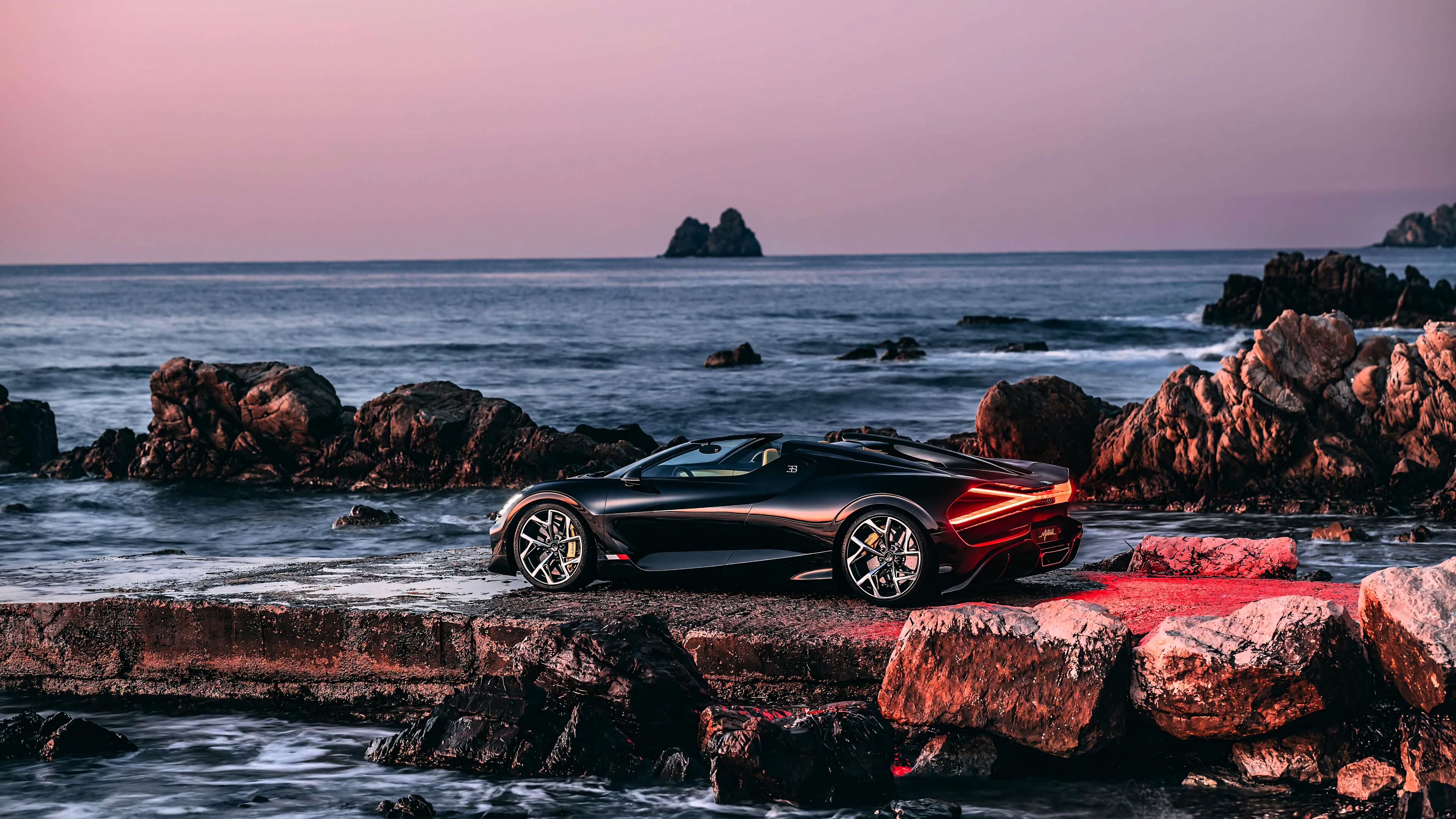 Free download Bugatti Coast Ocean Rock Waves Sunny Sky Supercar Nature Red Light 4K Wallpaper, Wallpaper(s) website provided.