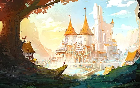 Free download Castle Cloud Illustration Digital Art Concept Art Landscape Skyline City Trees 4K Wallpaper, Wallpaper(s) website provided.