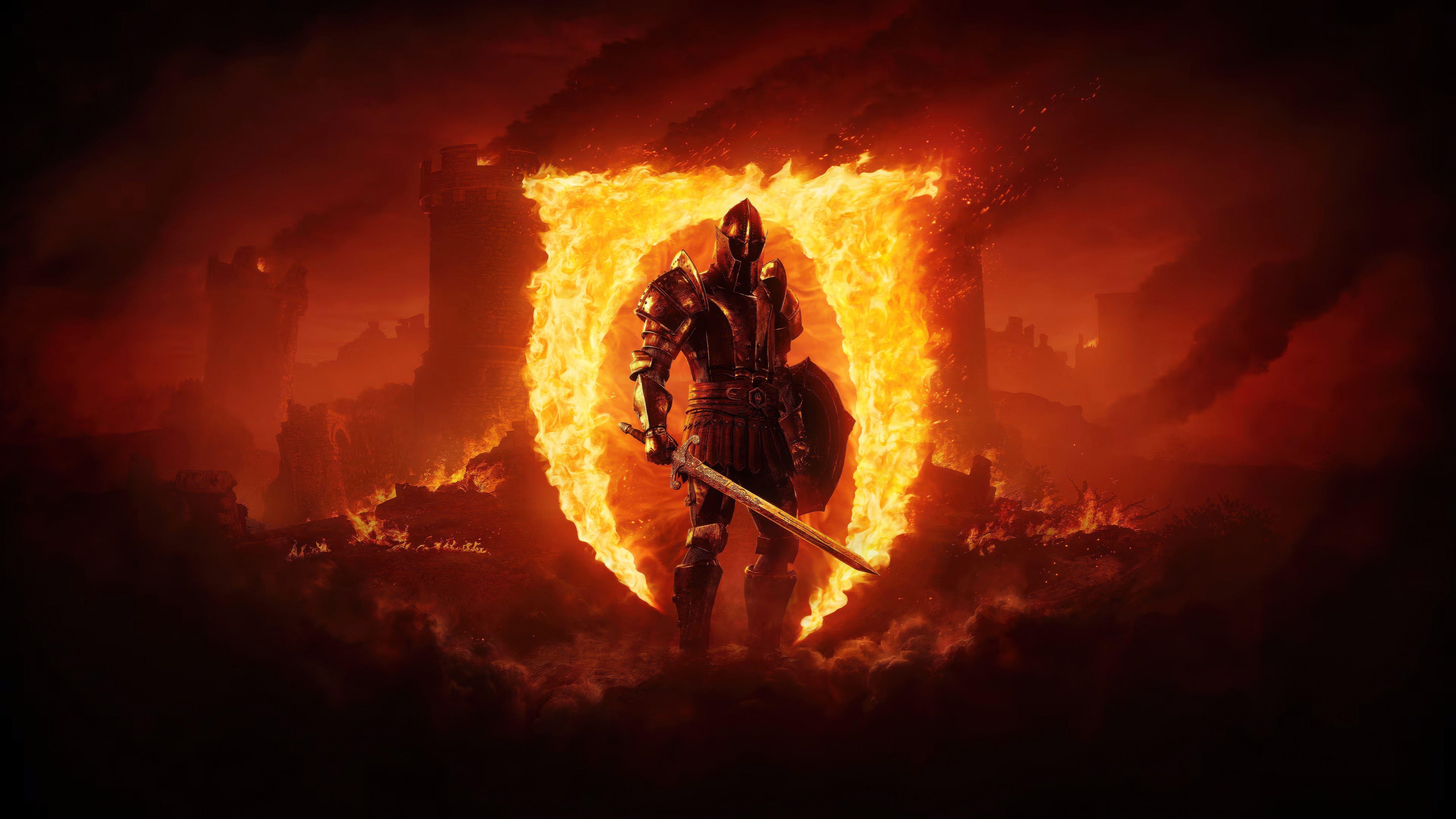 Free download Warrior Knight Dungeon Fighter Elder Scrolls Electronic Games RPG Role Playing Master Sword Fire 4K Wallpaper, Wallpaper(s) website provided.