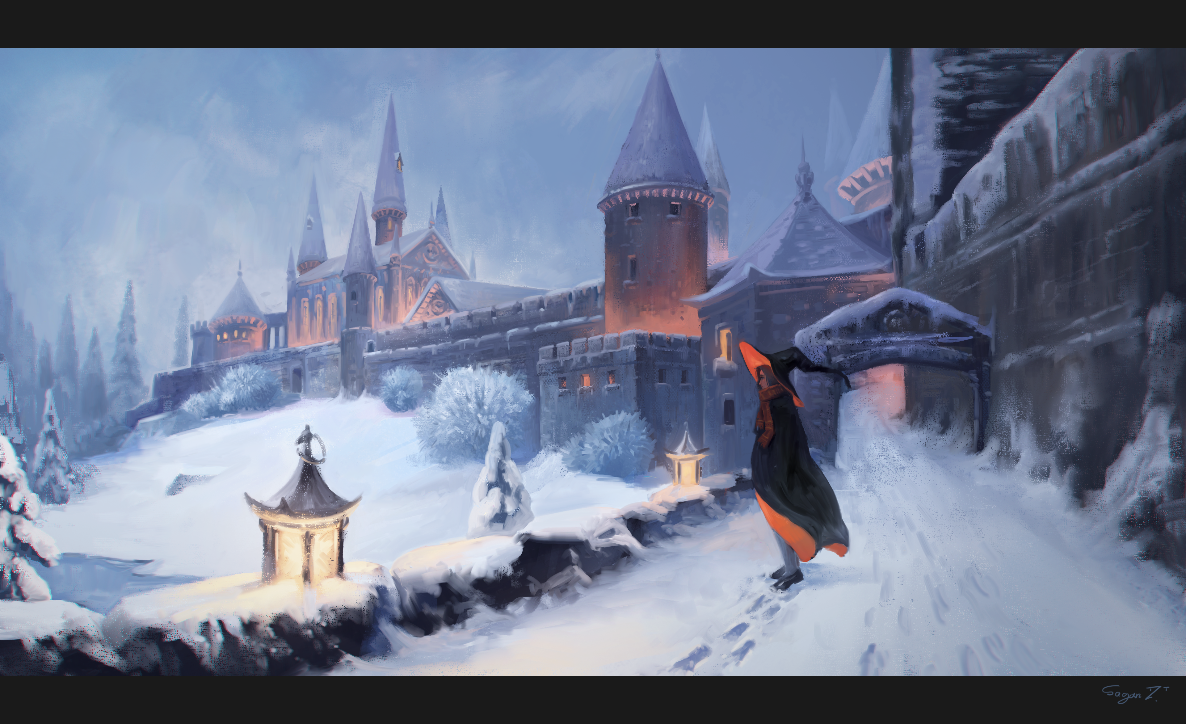 Free download Woman Girl Women Illustration Castle Snow Winter 4K Wallpaper, Wallpaper(s)