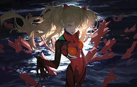 Free download Long hair Red hair Blue eyes Anime Girl Evangelion Asuka Red tights Water 4K wallpaper, Wallpaper(s)