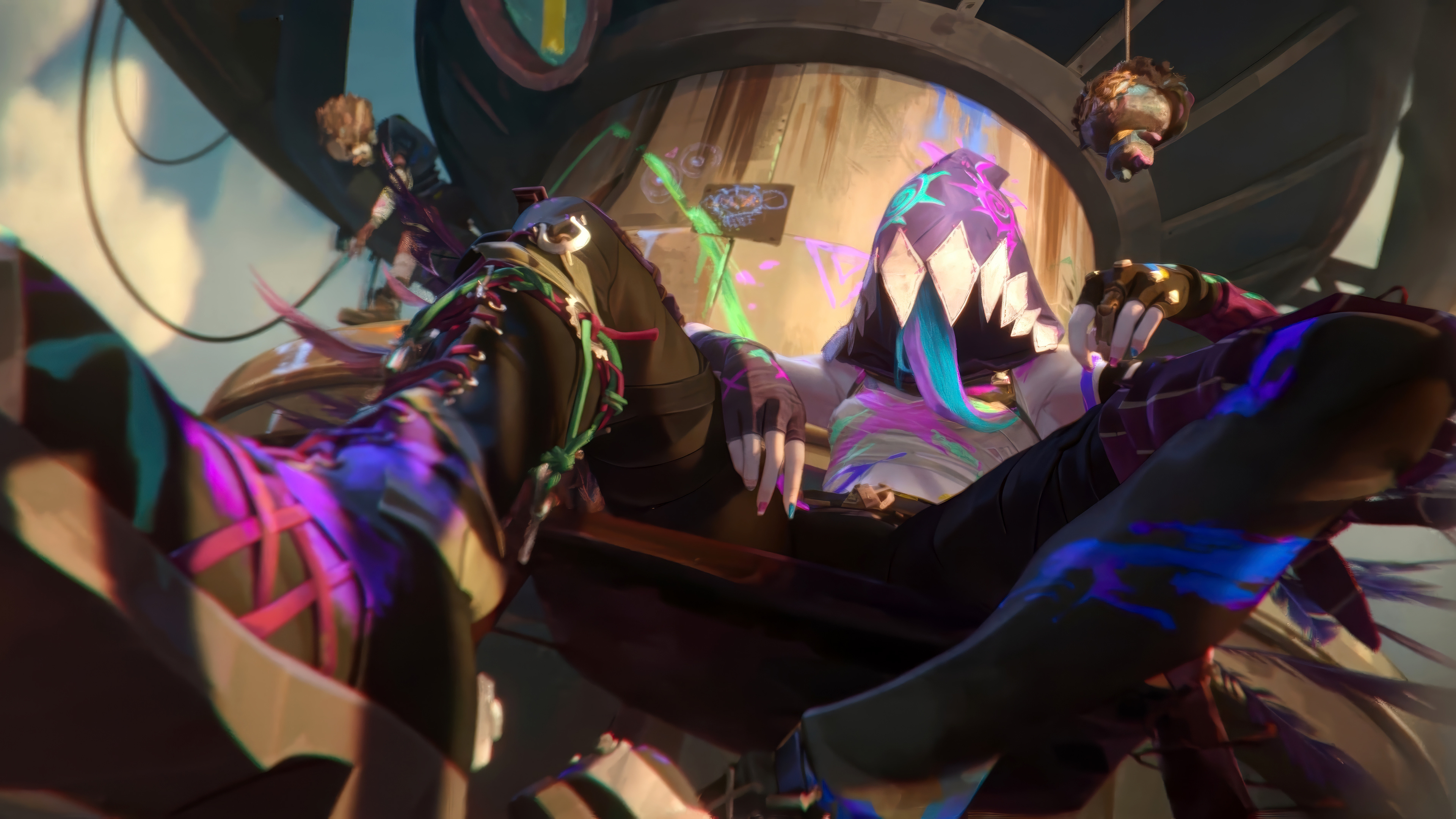 Free download League of Legends Electronic Games Characters Nails Sitting Girls Long Hair Twin Cities Battle Hood Gloves Boots 4K Wallpaper, Wallpaper(s) website provided.