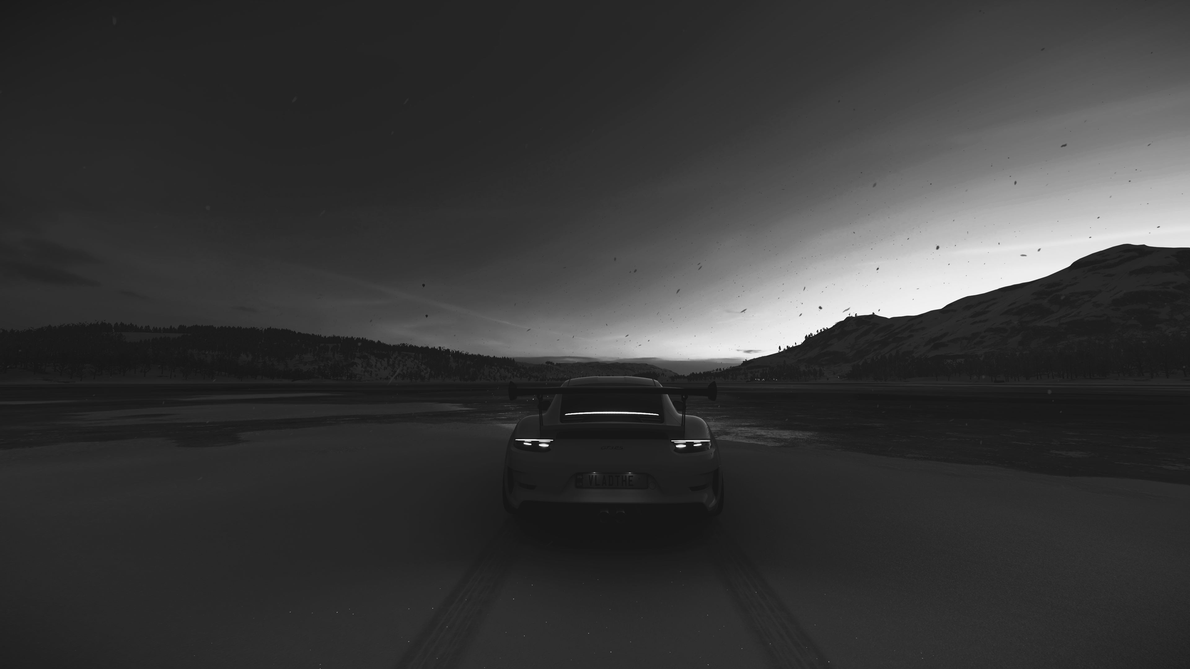 Free download Minimalism Dark Sky Car Driving License Plate Vehicle Tail Light Monochrome Landscape Sports Car 4K Wallpaper, Wallpaper(s)