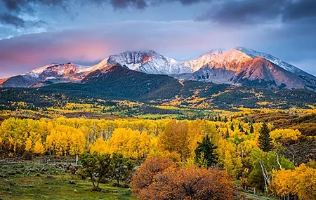 Free download Nature Landscape Mountains Trees Grass Forest Clouds Sky Clouds Sunshine Autumn 4K Wallpaper, Wallpaper(s) website provided.