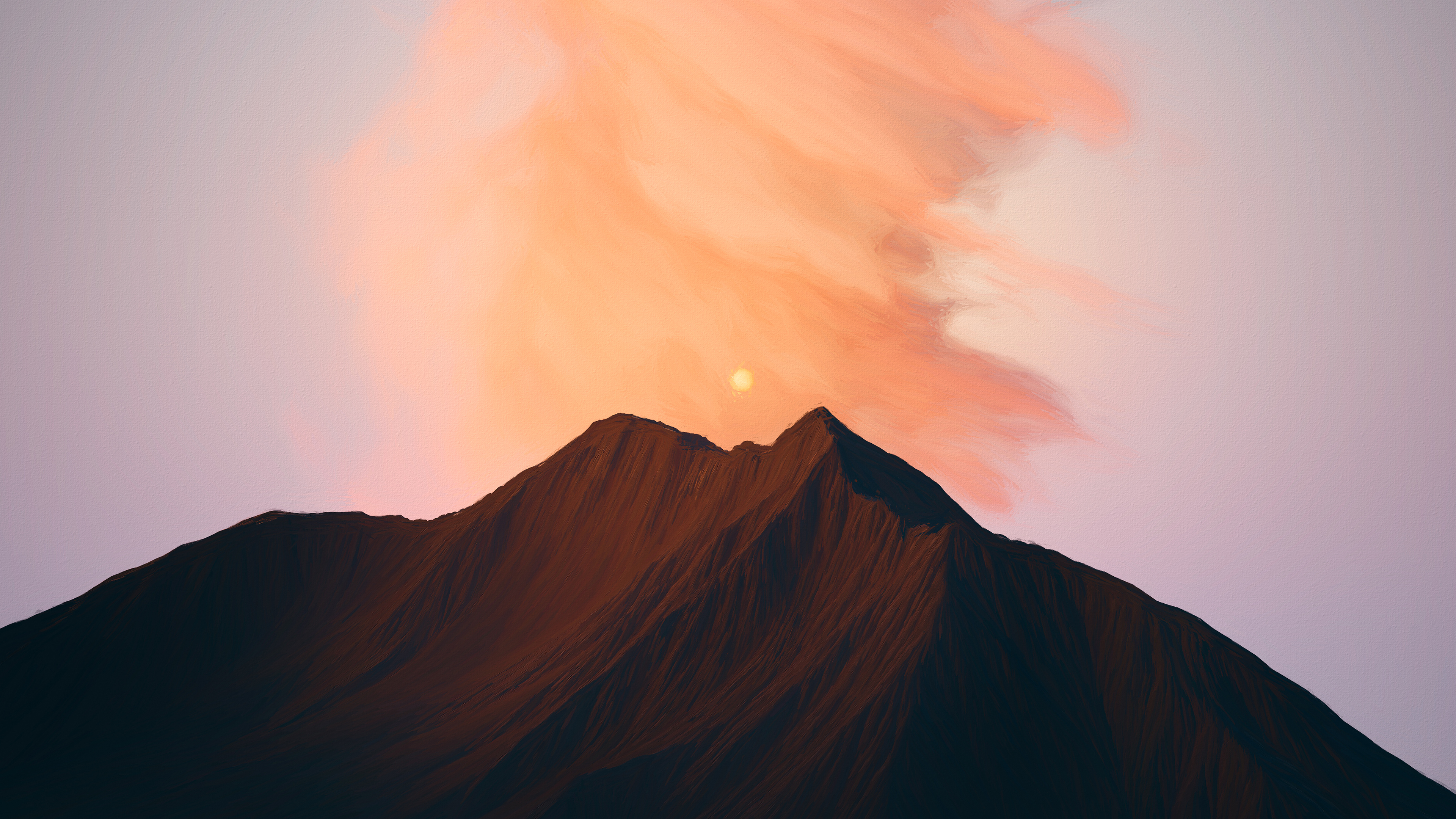 Free download Illustration Digital Painting Landscape Nature Mountains Sunset Sun Cloud Sky Painting 4K Wallpaper, Wallpaper(s) website provided.