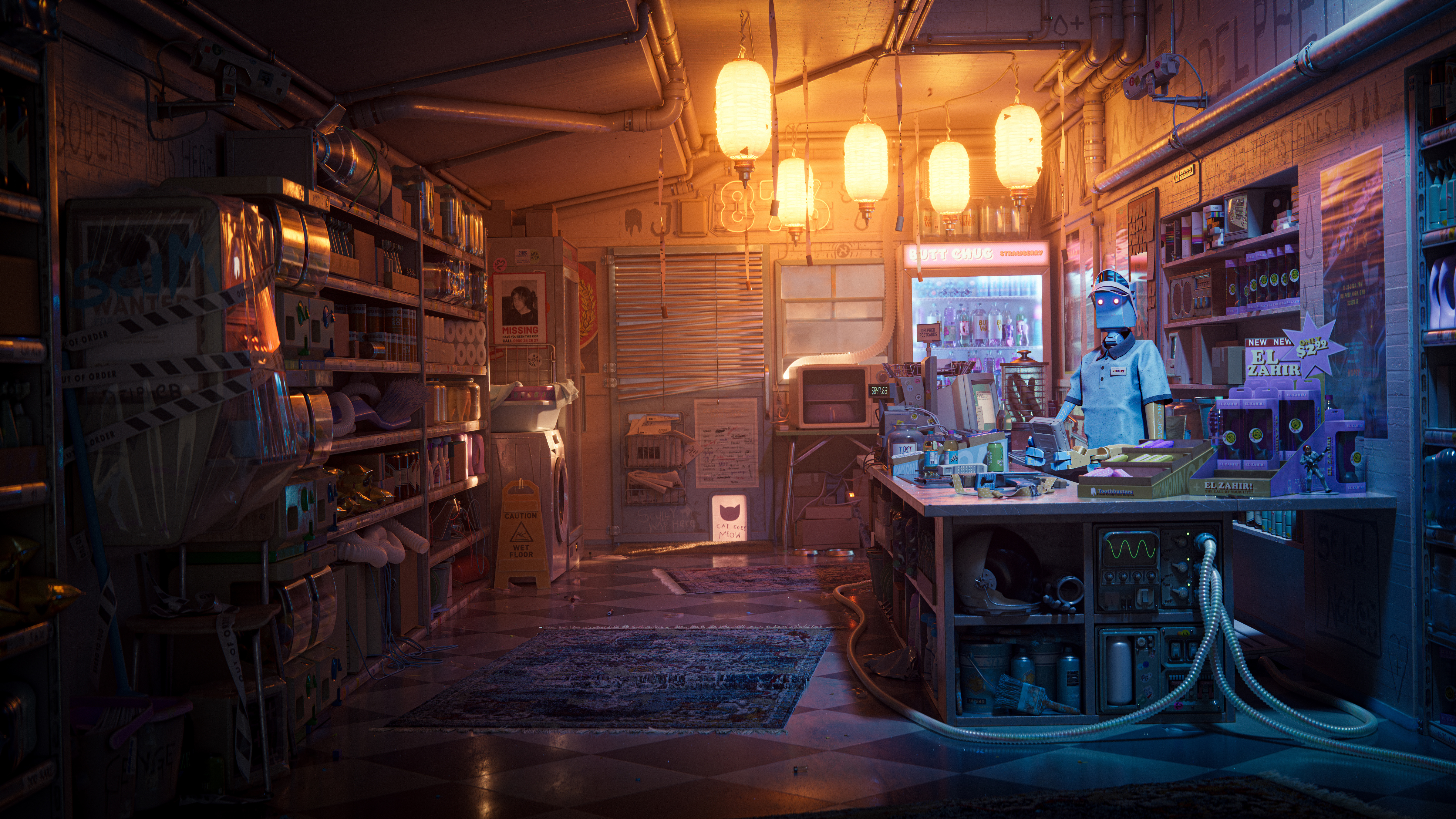 Free download Digital Art Artwork CGI Robot Indoor Store Convenience Store 4K Wallpaper, Wallpaper(s) website provided.