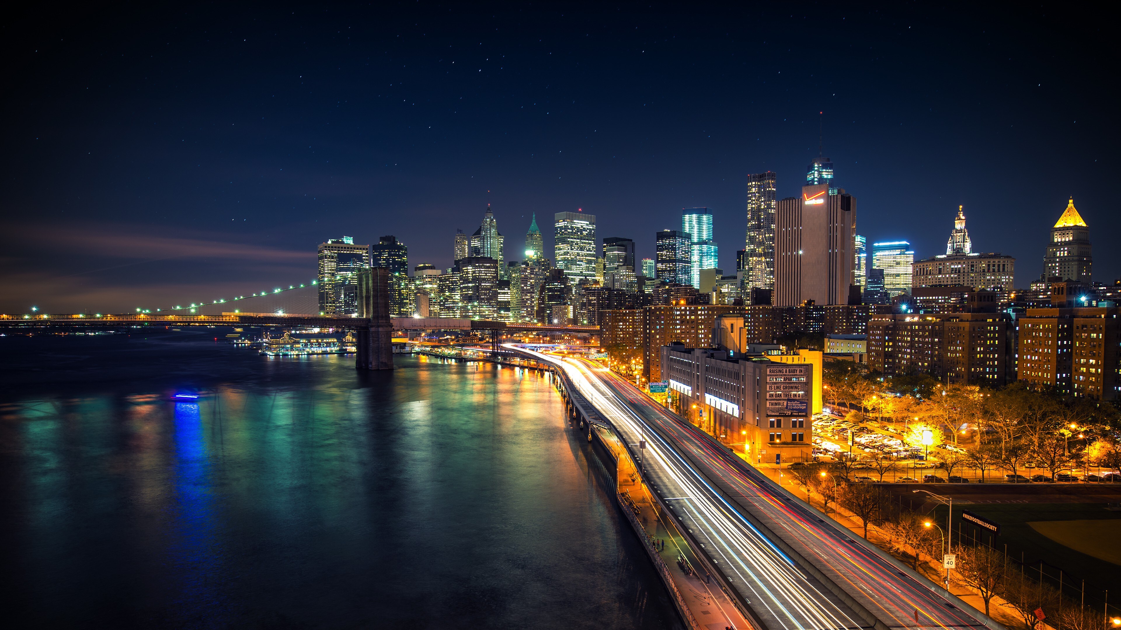 Free download city landscape bridge highway night light road river bridge skyscraper star light trail 4K wallpaper, Wallpaper(s) website provided.