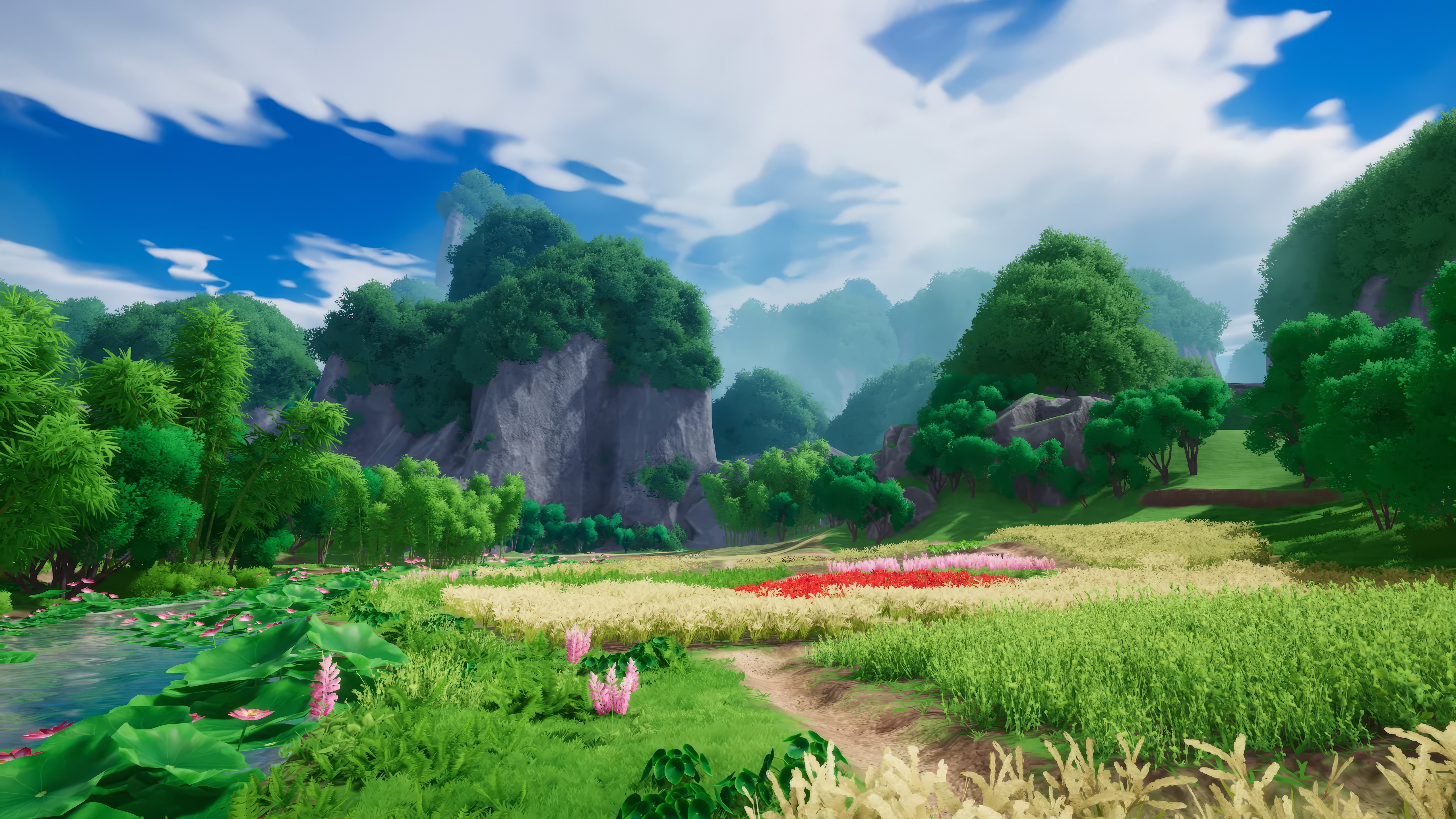 Free download Unreal Engine Video Game Art Tree Grass Sky Cloud Flower Plant Sea Upgrade 4K Wallpaper, Wallpaper(s) website provided.