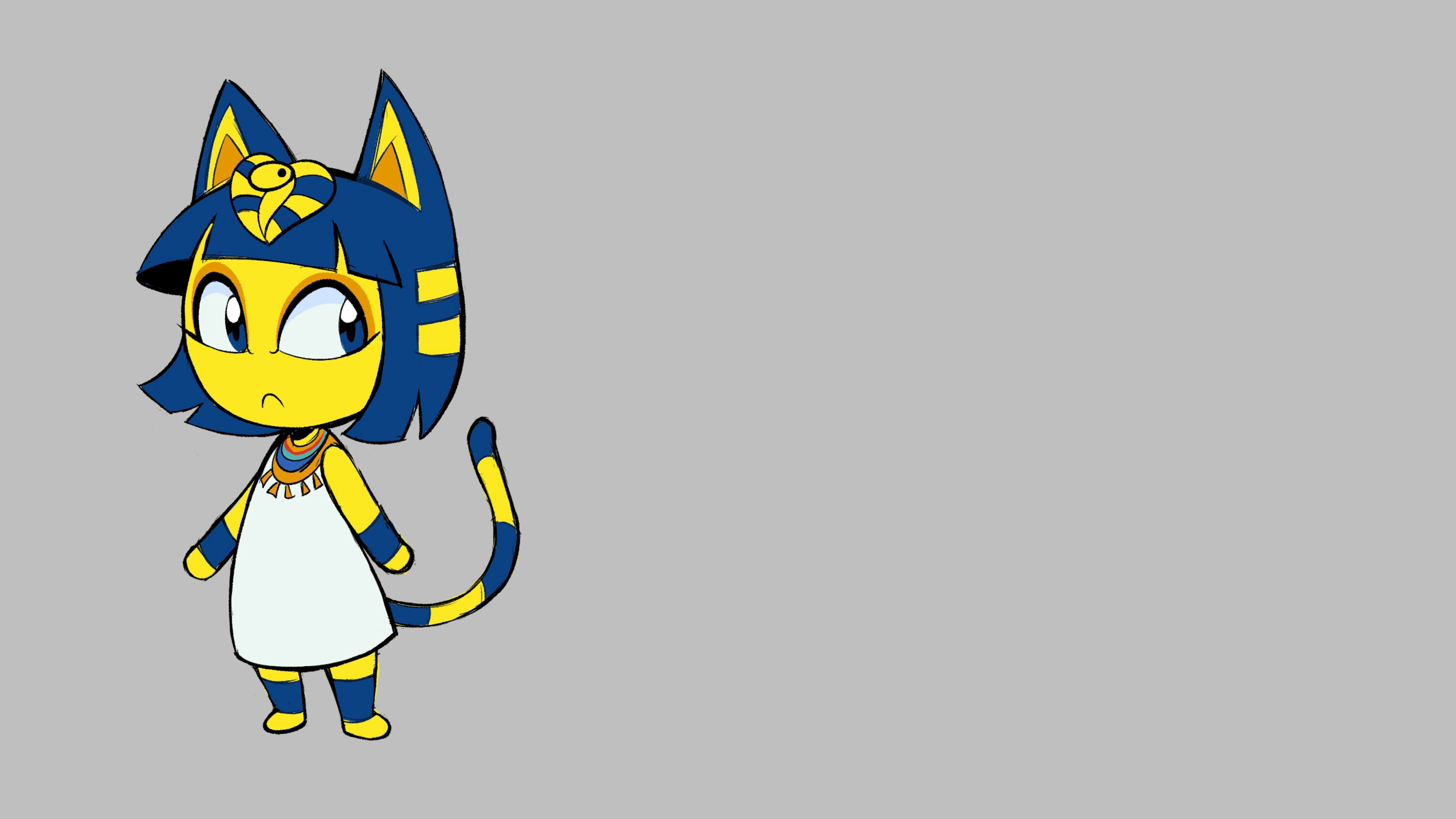 Free download Blue Hair Bob Short Hair Blue Eyes Bangs Blunt Bangs Game Girl Animal Crossing Nintendo Simple Background Gray Background Cat Ears Animal Ears Jewelry Cobra Tail Pout 4K Wallpaper, Wallpaper(s) website provided.