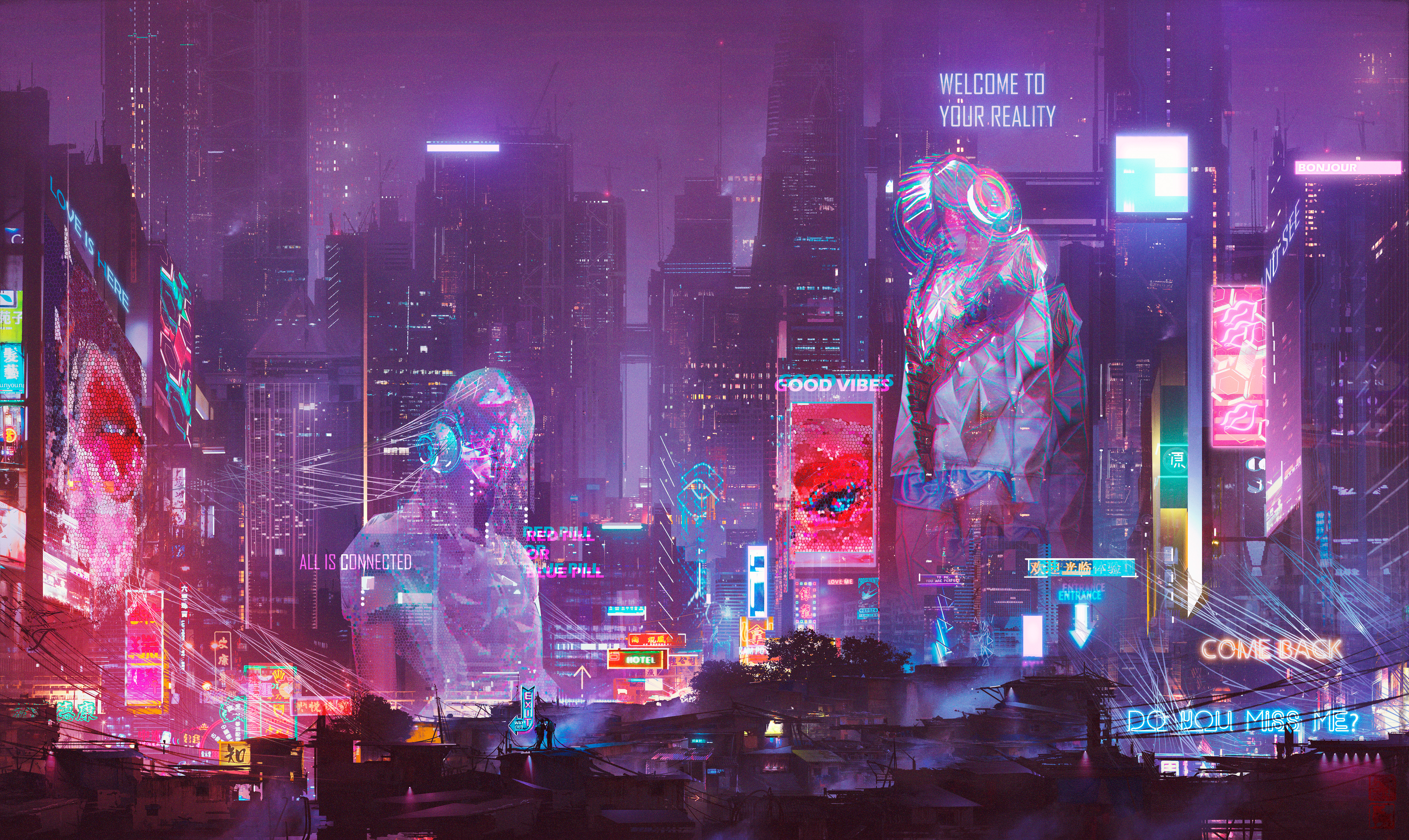 Free download Futuristic City Neon City Cityscape Architecture Skyscraper Fantasy Art Cyberpunk Computer Wallpaper 4K Wallpaper, Wallpaper(s) website provided.