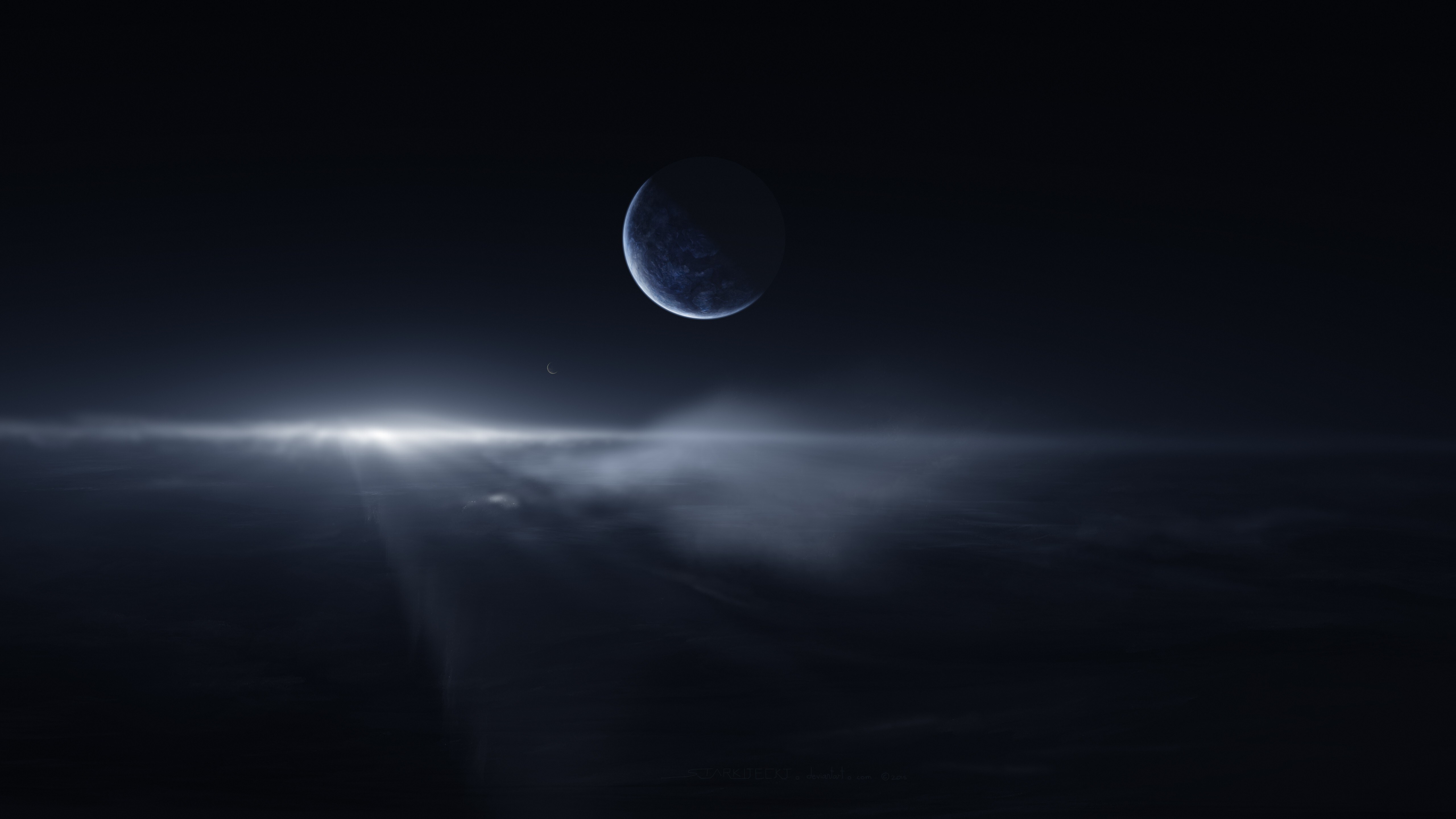 Free download Starry Sky Space Galli Stars Moon Nebula Clouds Moonlight Space Art AI Art 4K Wallpaper, Wallpaper(s) website provided.