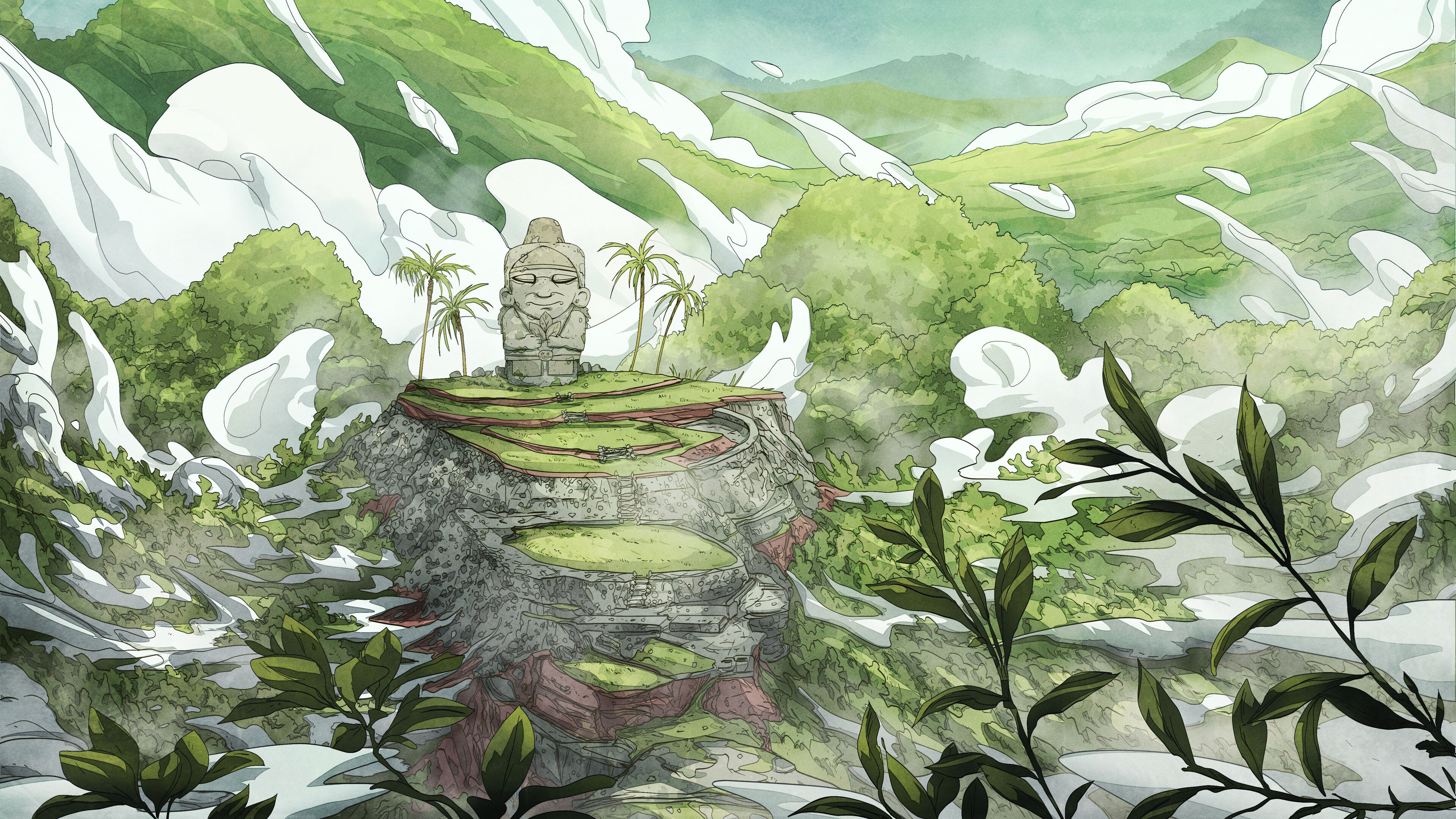 Free download AI Art Fantasy Art Statue Cloud Mountain Grass 4K Wallpaper, Wallpaper(s) website provided.