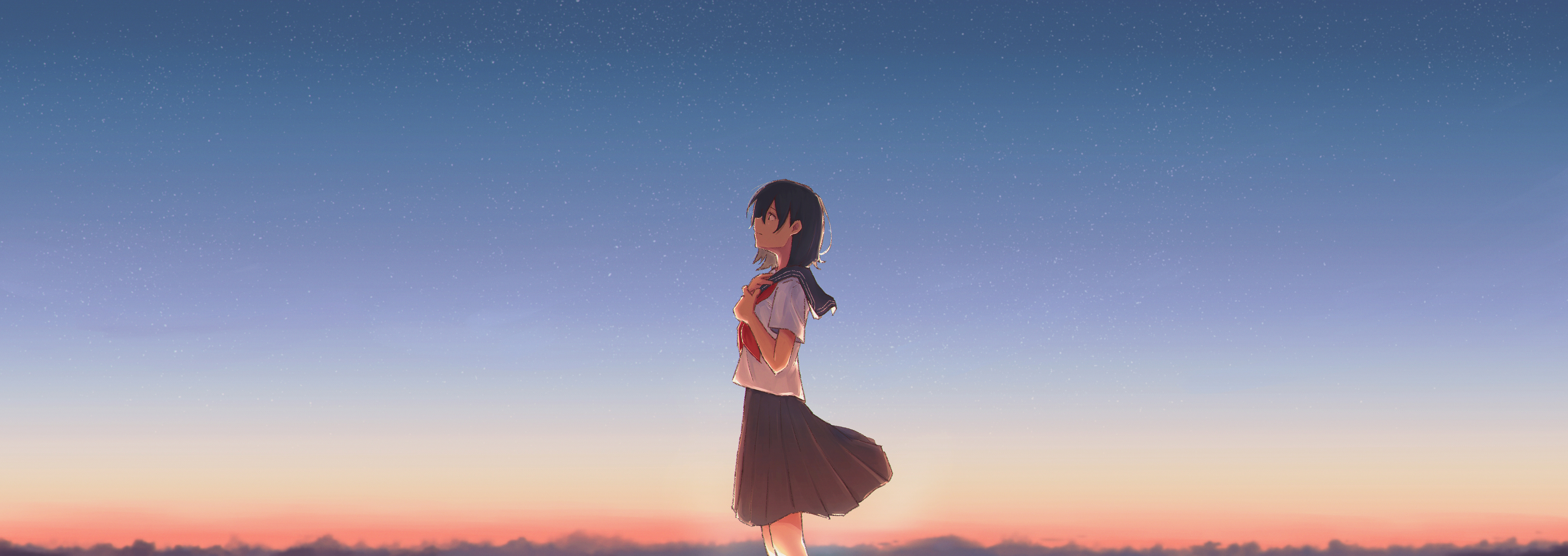 Free download Girls School Uniform Sky Outdoor Anime Girls 4K Wallpaper, Wallpaper(s) website provided.