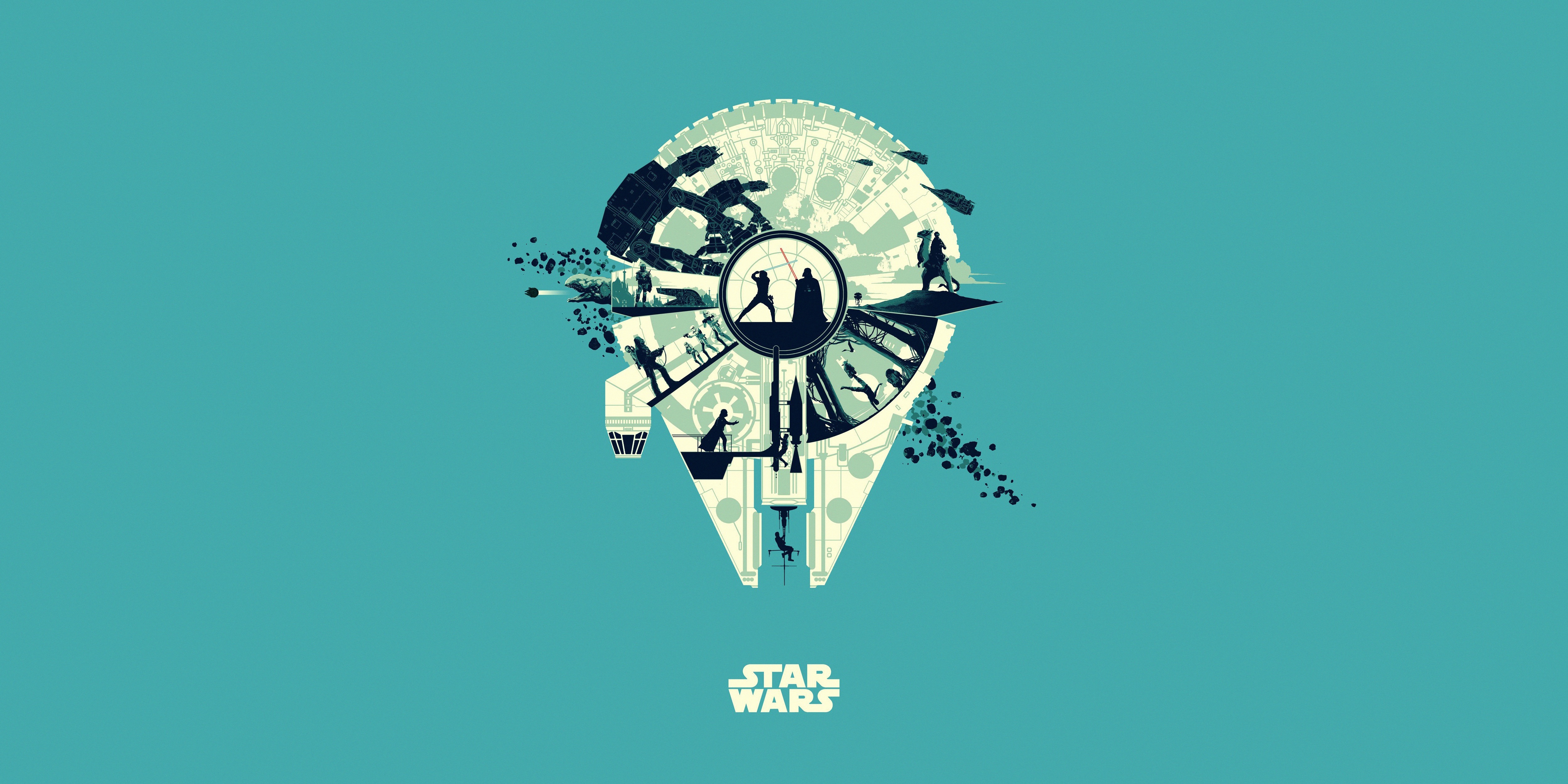 Free download Millennium Eagle Simple Background Star Wars Art Works Science Fiction Cyan Cyan Background 4K Wallpaper, Wallpaper(s) website provided.