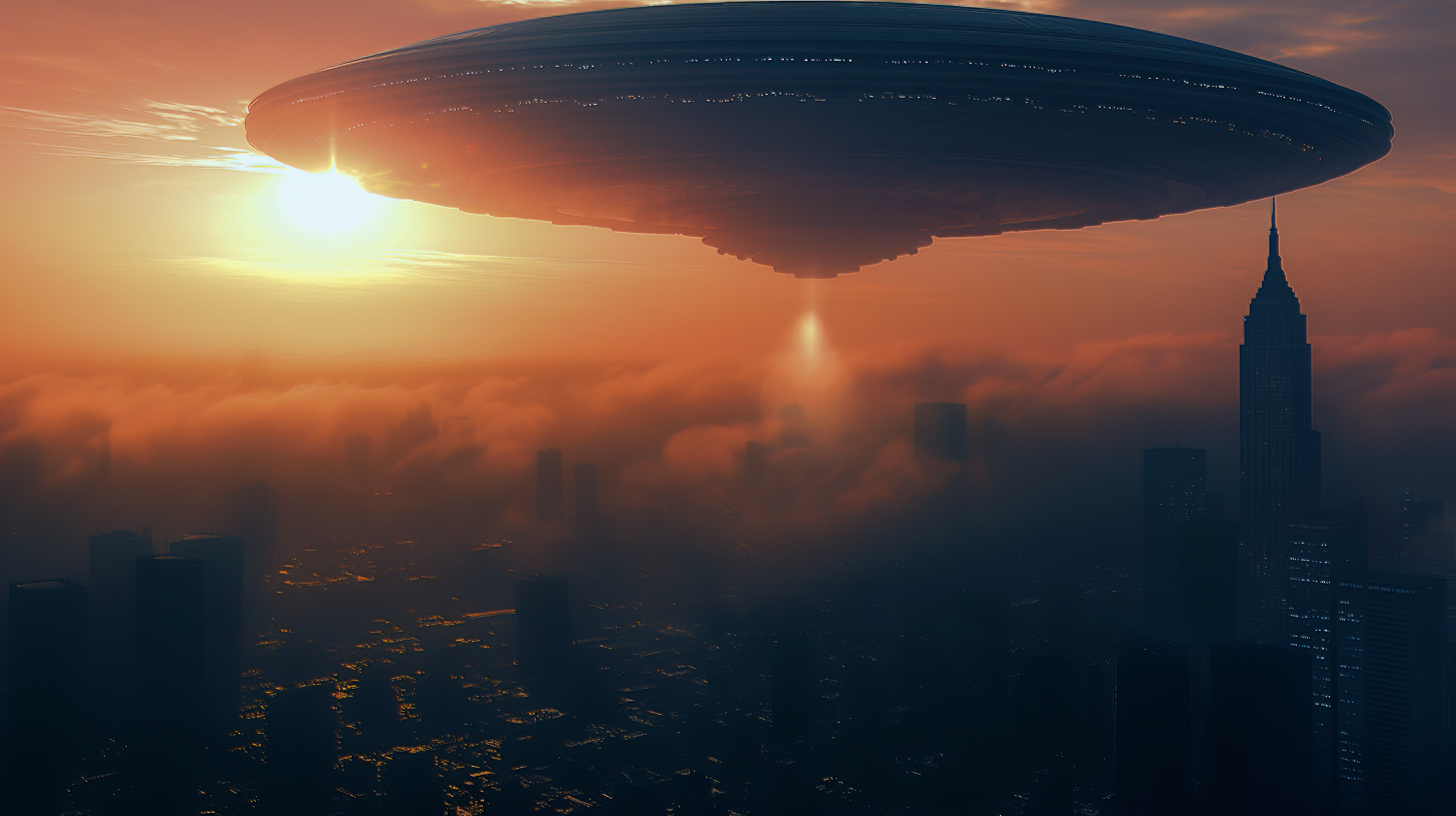 Free download Spaceship City Artificial Intelligence Art Sunset Computer Wallpaper 8K Wallpaper, Wallpaper(s) website provided.