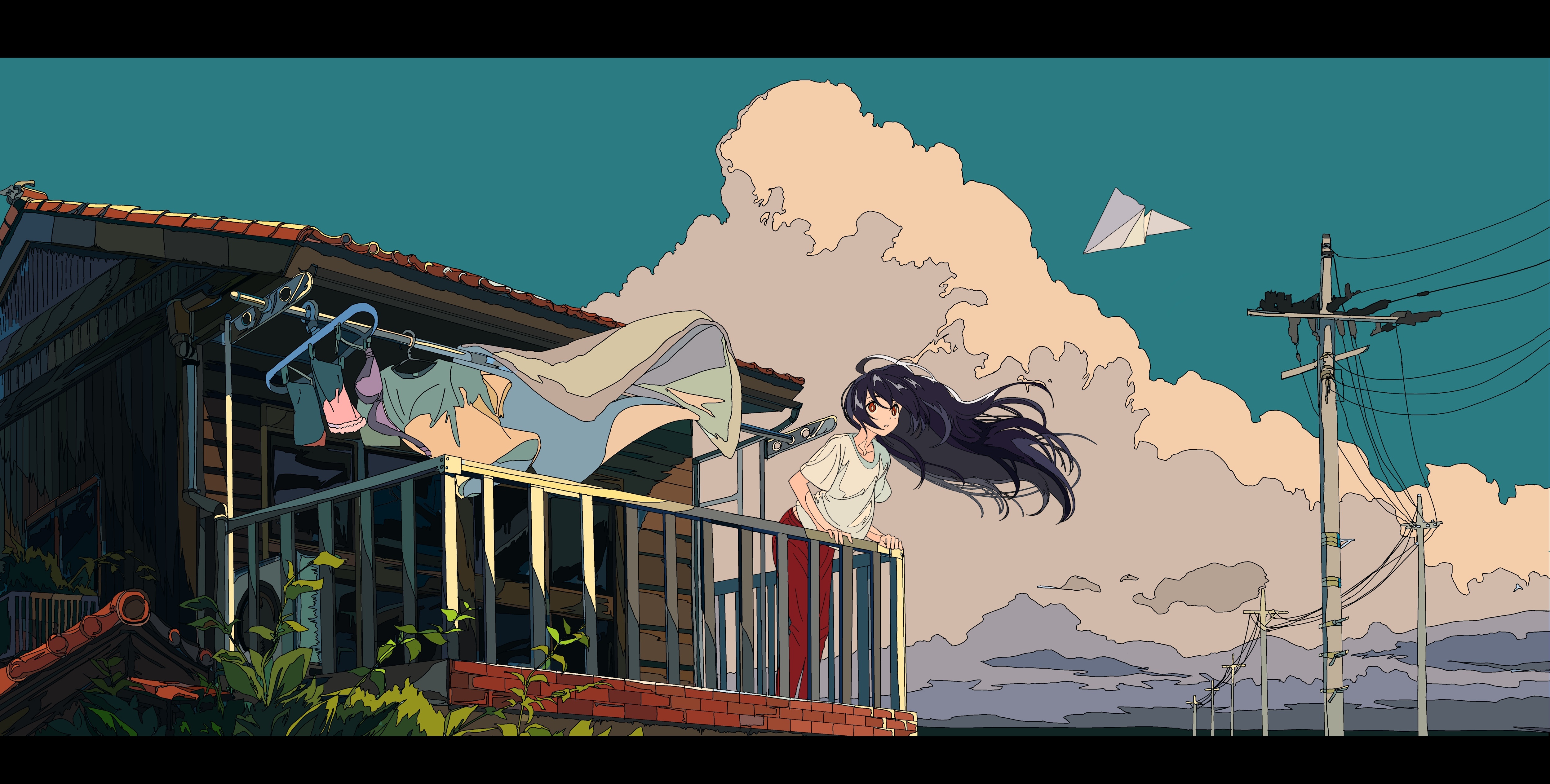 Free download Long hair paper plane balcony 4K wallpaper, Wallpaper(s) website provided.