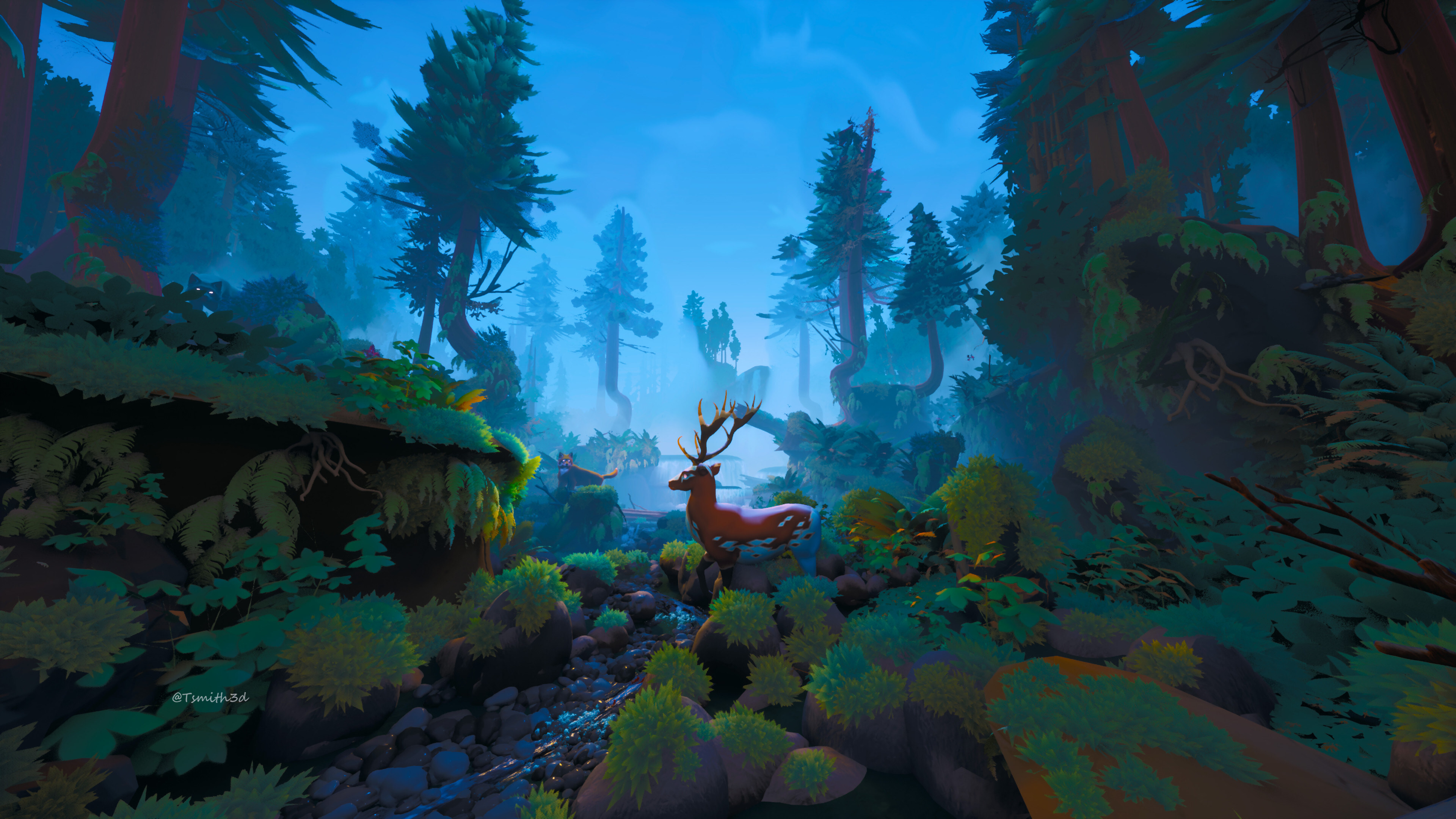 Free download Unreal Digital Art Forest Sky Deer Stars 4K Wallpaper, Wallpaper(s) website provided.