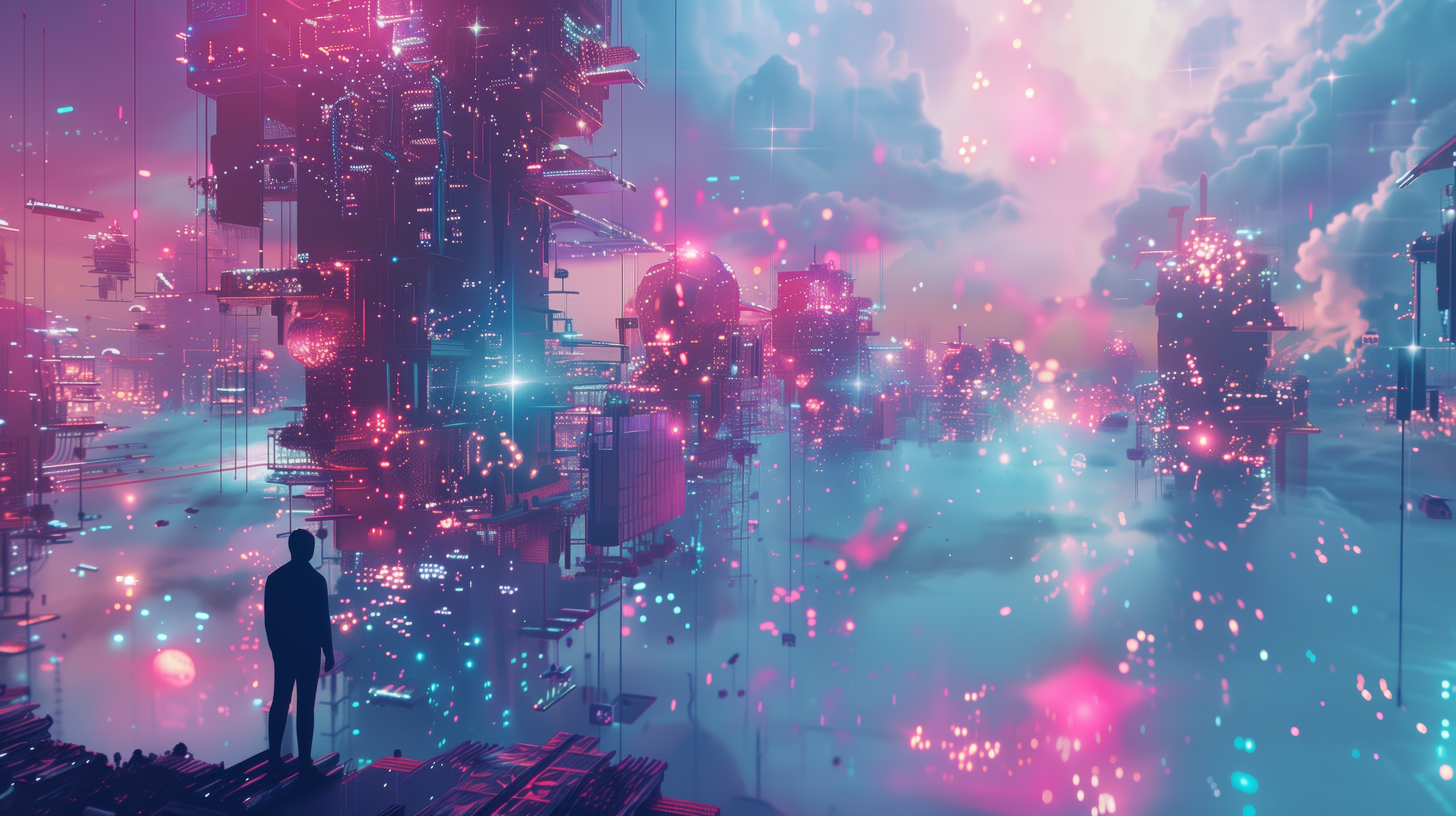 Free download AI Art Illustration Cloud Color City Science Fiction Computer Wallpaper 4K Wallpaper, Wallpaper(s) website provided.