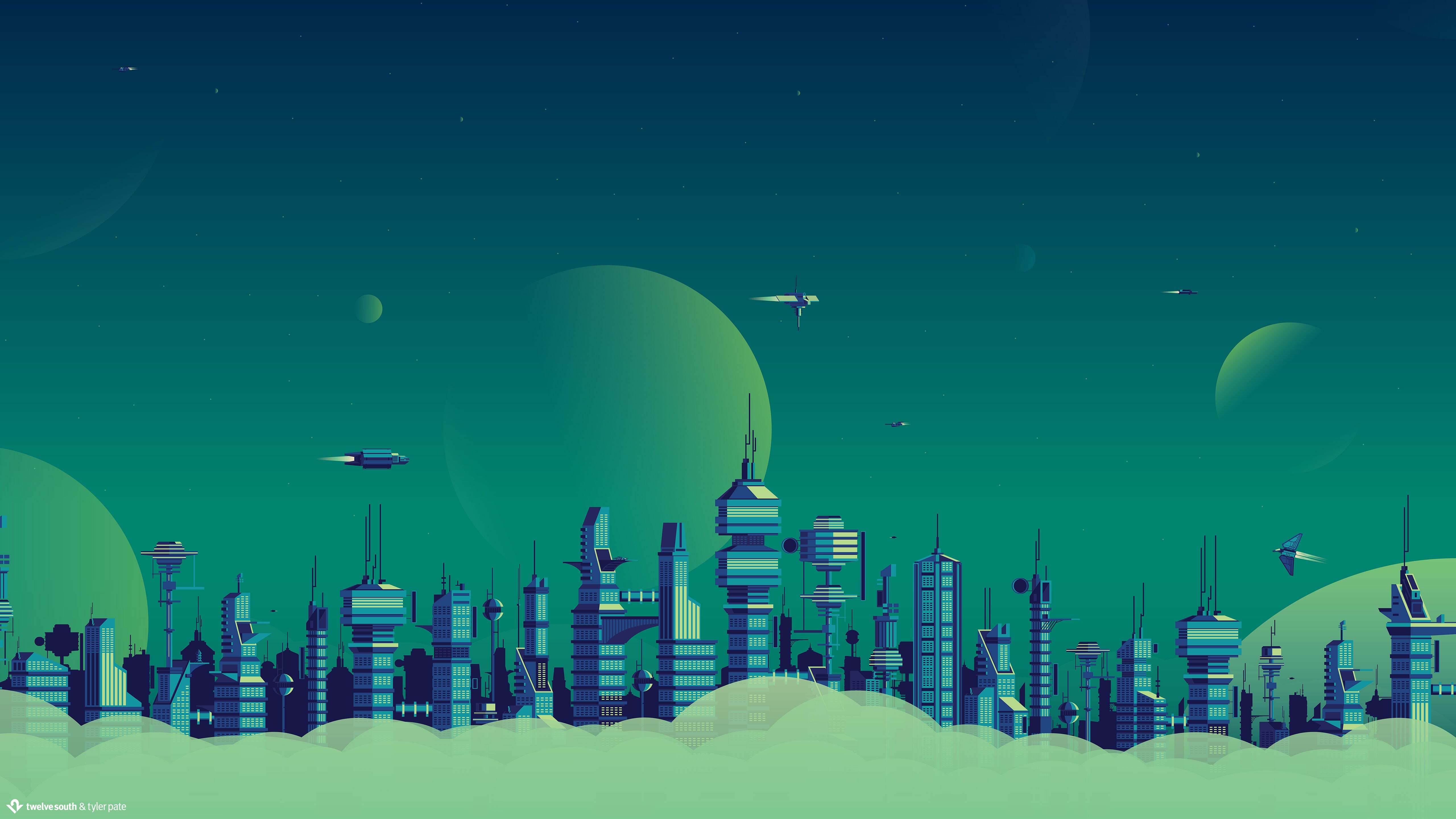 Free download Science fiction novels skyscrapers planets space universe spaceship tower clear sky 4K wallpaper, Wallpaper(s)