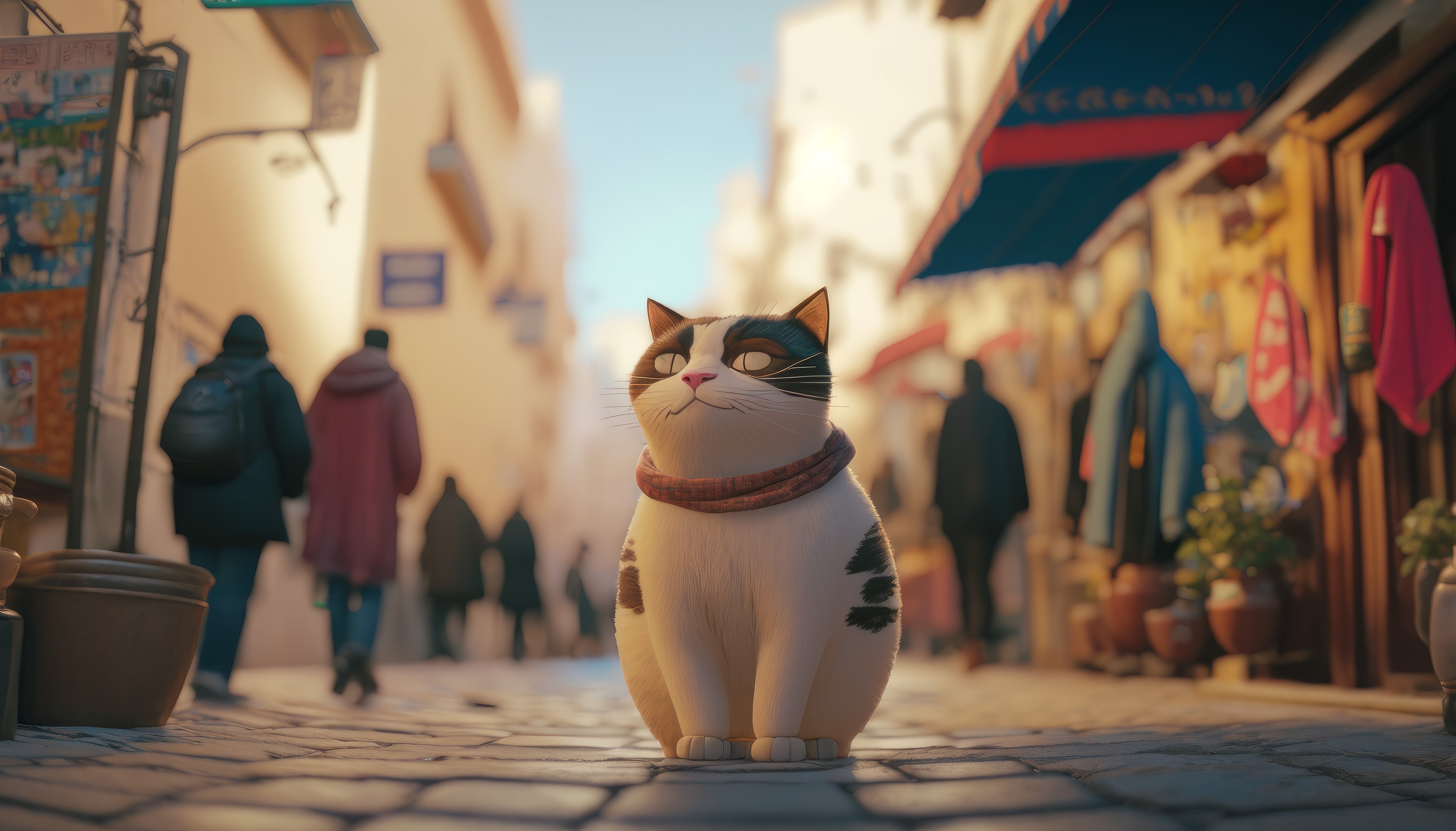 Free download Animals Cat Street Sunshine AI Art Architecture Computer Wallpaper 4K Wallpaper, Wallpaper(s) website provided.