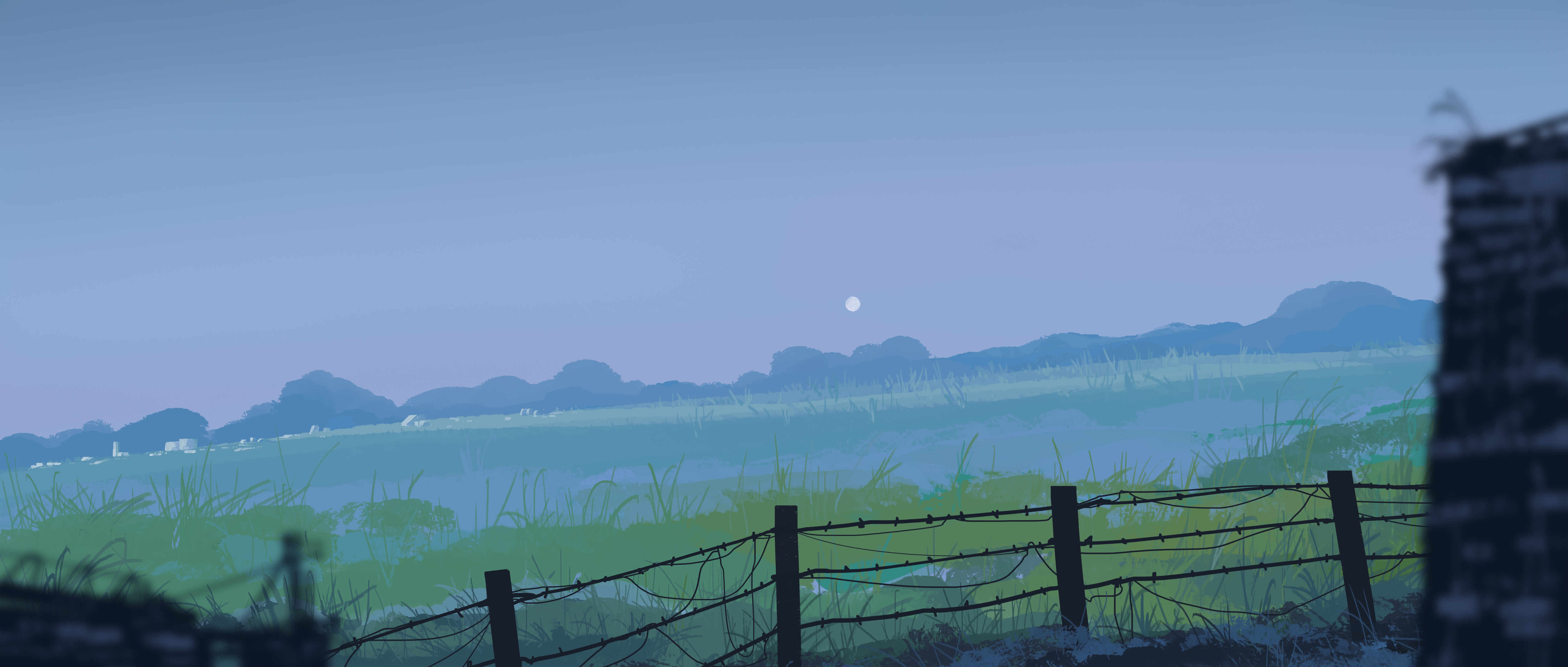 Free download Elegant Illustration Widescreen Ultra-wide Fence Nature Landscape Field Moon 4K Wallpaper, Wallpaper(s)