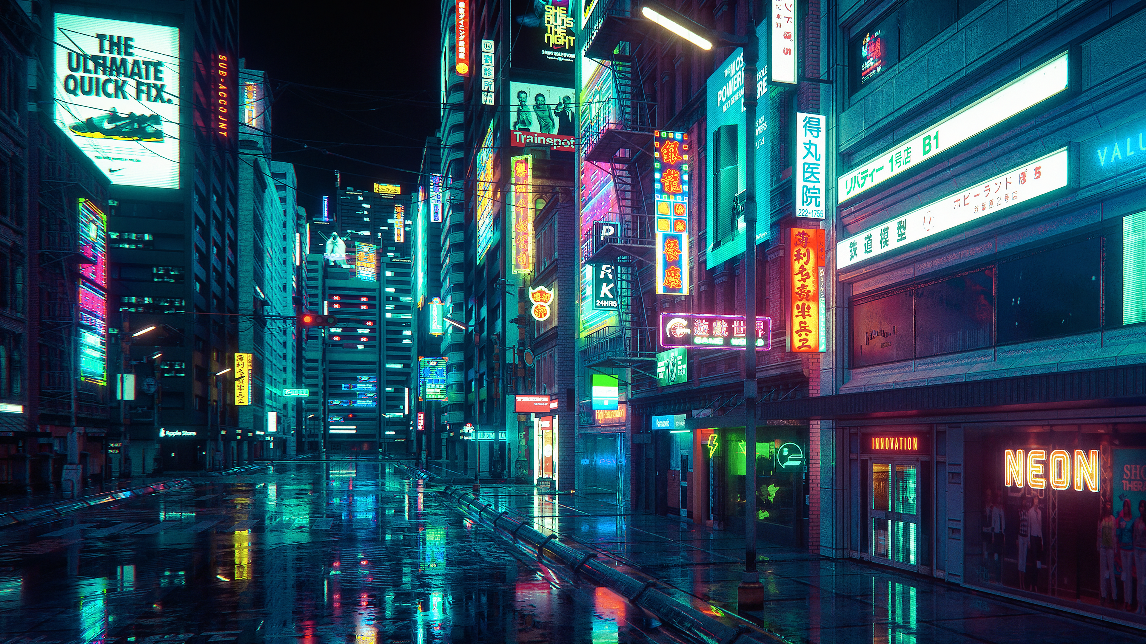 Free download City Building Street Night Cyberpunk Computer Wallpaper 4K Wallpaper, Wallpaper(s) website provided.