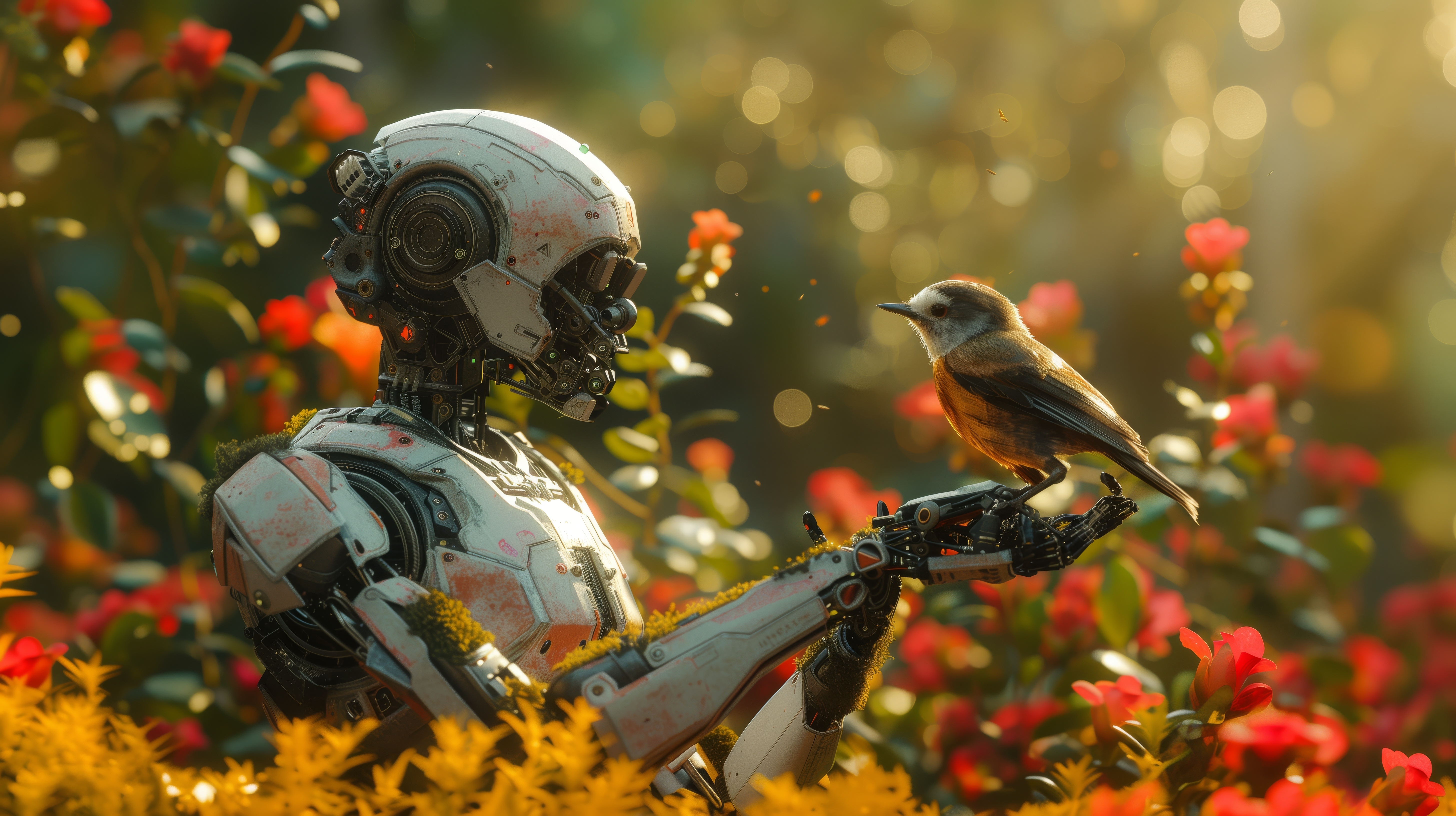 Free download AI Art Illustration Robot Nature Birds Computer Wallpaper 4K Wallpaper, Wallpaper(s) website provided.